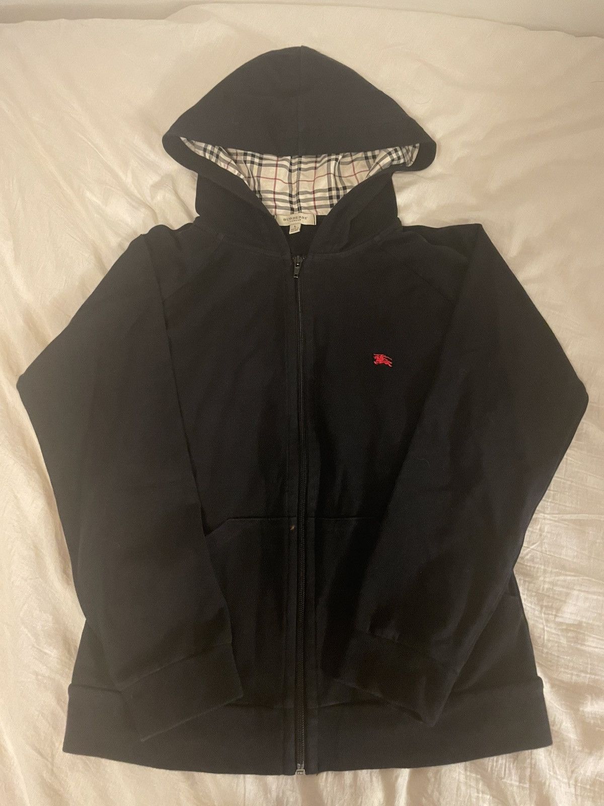Burberry Y2K Burberry Black Zip Up Hoodie with Red Embroidered Logo Size XS / US 0-2 / IT 36-38 - 2 Thumbnail