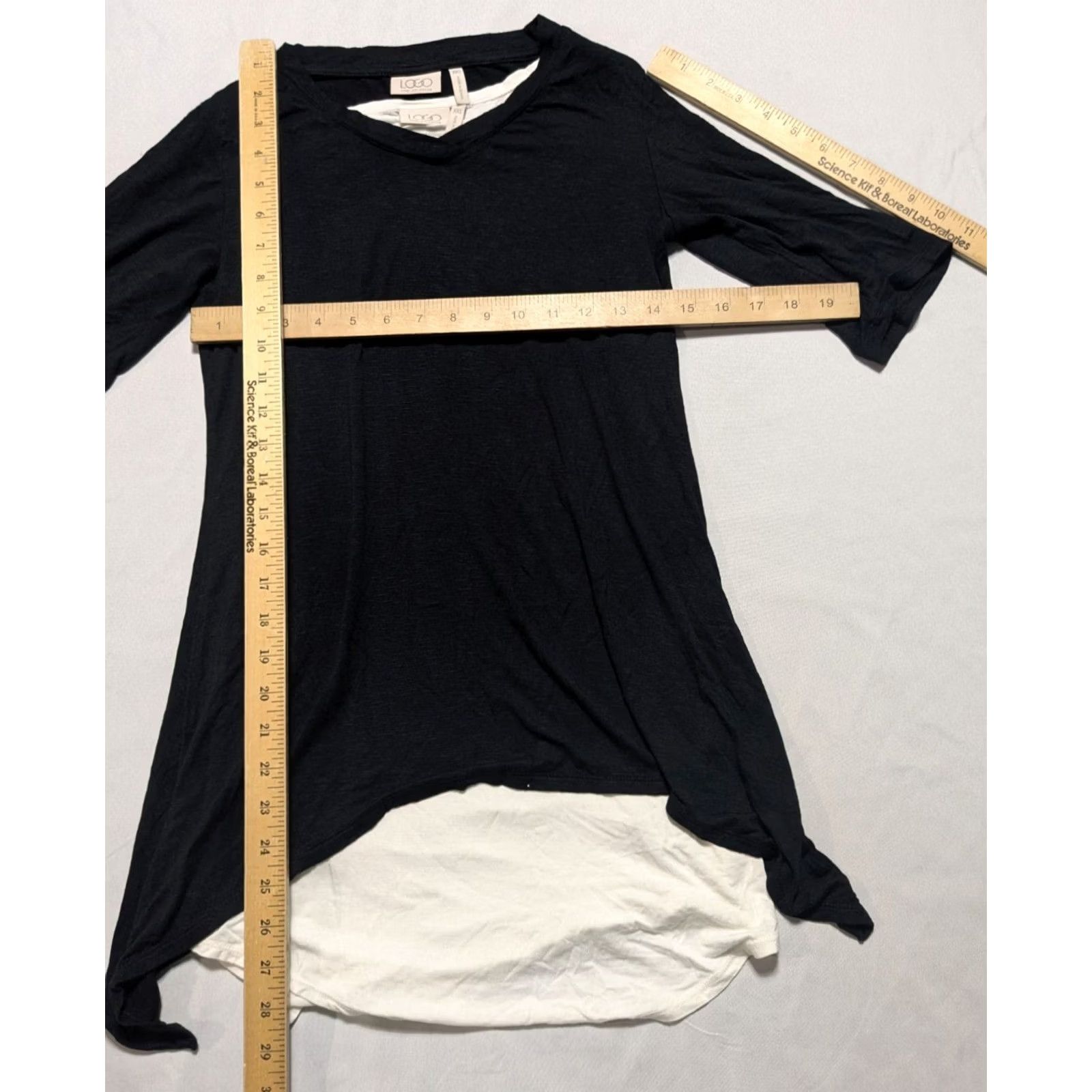 Vintage LOGO Lori Goldstein - Women 2XS Black + White 2 in 1 Layered Top Rayon Stretch Blouse Short Sleeve Tunic V-Neck Womens Size XXS / US 00 / IT 34 - 6 Thumbnail