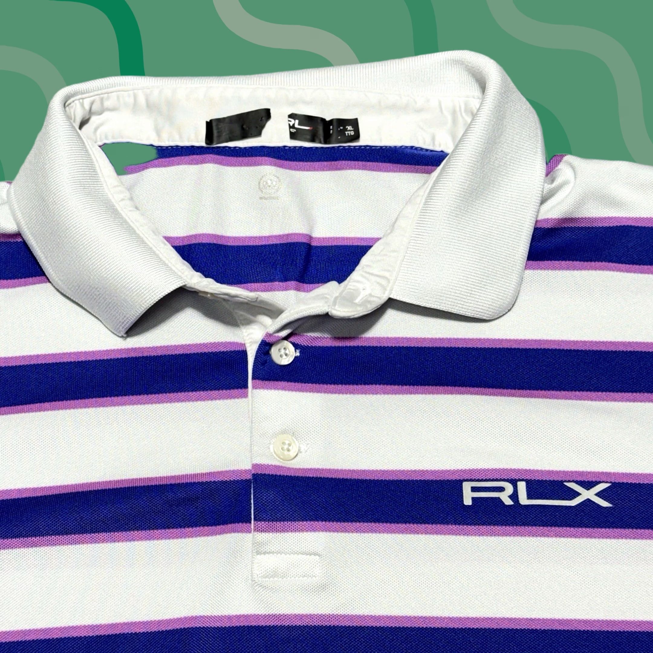 RLX Ralph Lauren RLX Ralph Lauren Polo Shirt XL White Blue Purple Stripe Golf Size US XL / EU 56 / 4 - 1 Thumbnail
