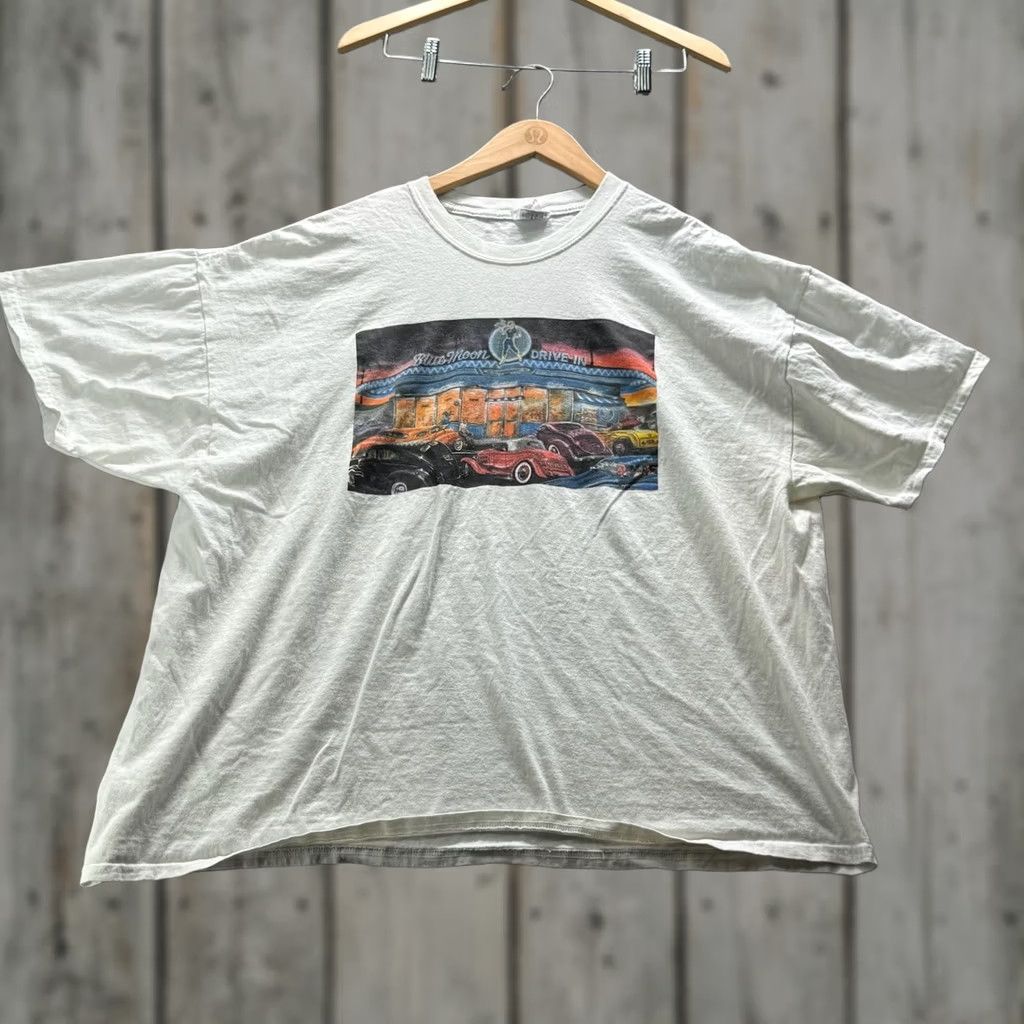 Jerzees VINTAGE Jerzees Shirt Mens 3XL White Blue Moon Drive-In Cars Graphic Tee Heavyweight Crew Neck Short Sleeve Size US XXL / EU 58 / 5 - 1 Thumbnail