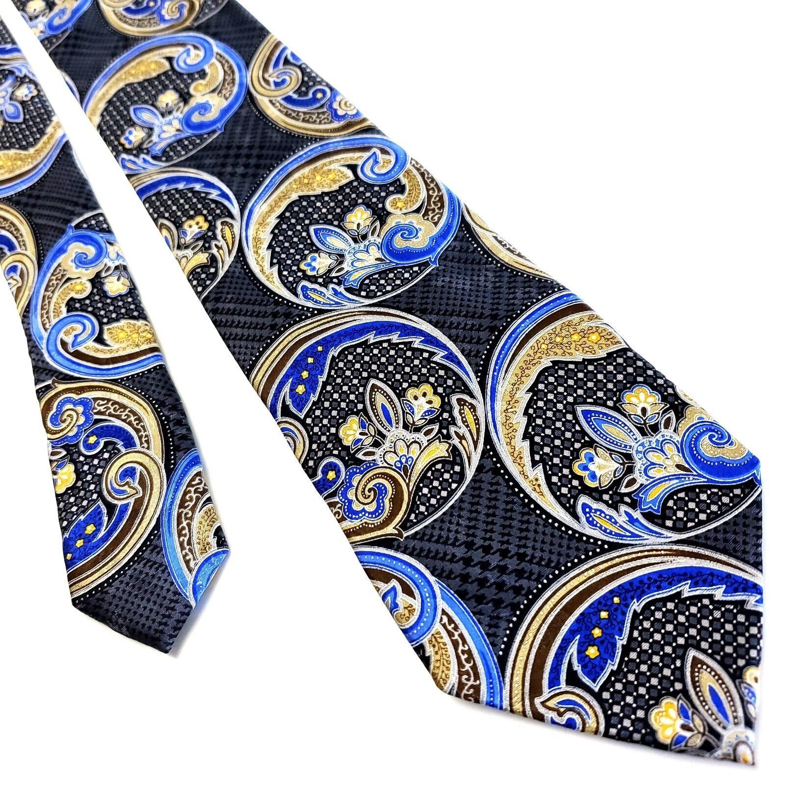 Vintage Geoffrey Beene Gray Blue Yellow Silk Tie Woven Skinny Floral Size ONE SIZE - 1 Thumbnail