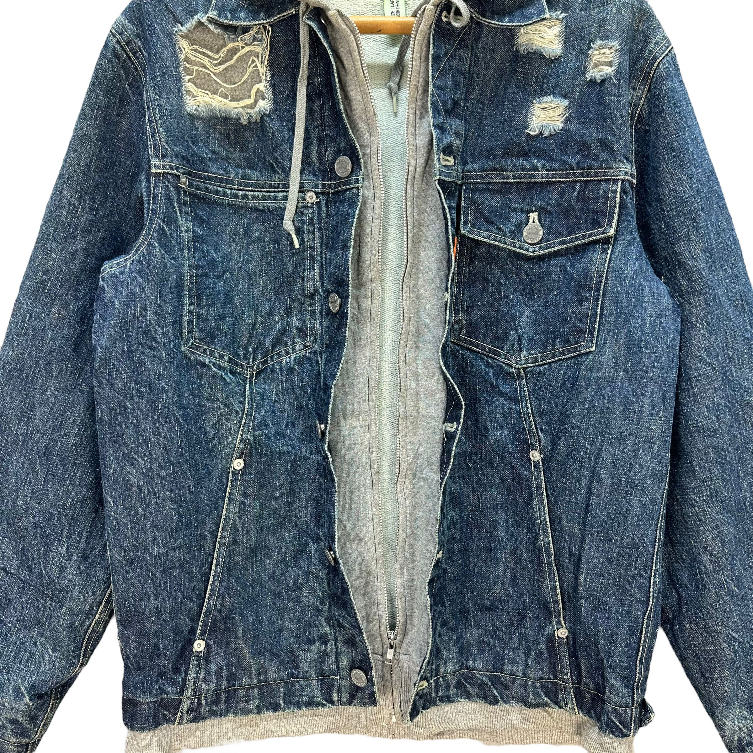 Japanese Brand MONTAGE DENIM CROWD DISTRESSED DOUBLE LAYER JACKET #8391-007 Size US L / EU 52-54 / 3 - 7 Thumbnail