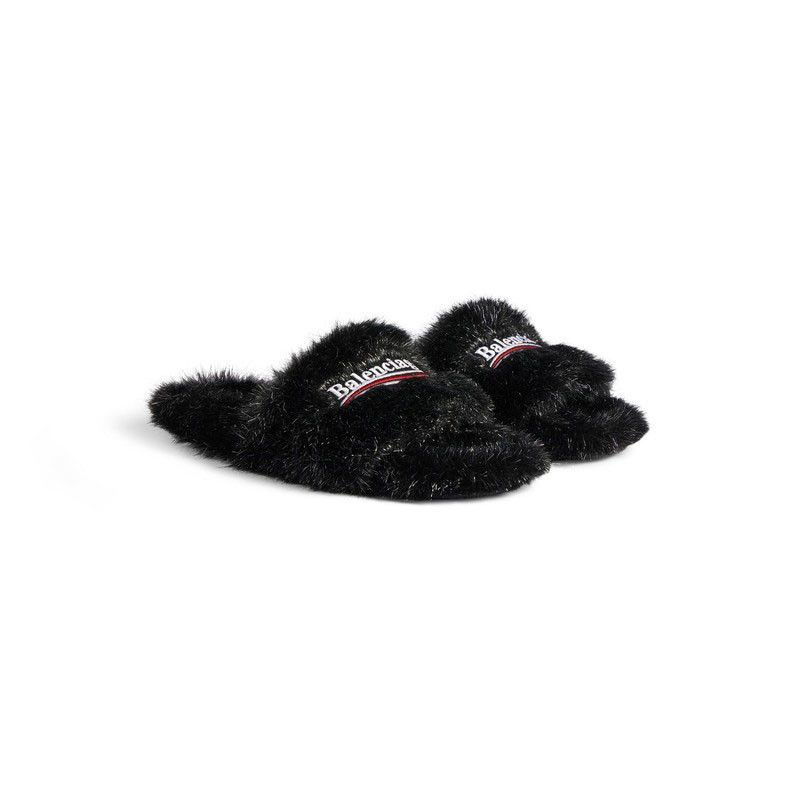 Balenciaga o1w1db10625 Furry Slide Sandals in Black Size US 5 / IT 35 - 2 Thumbnail