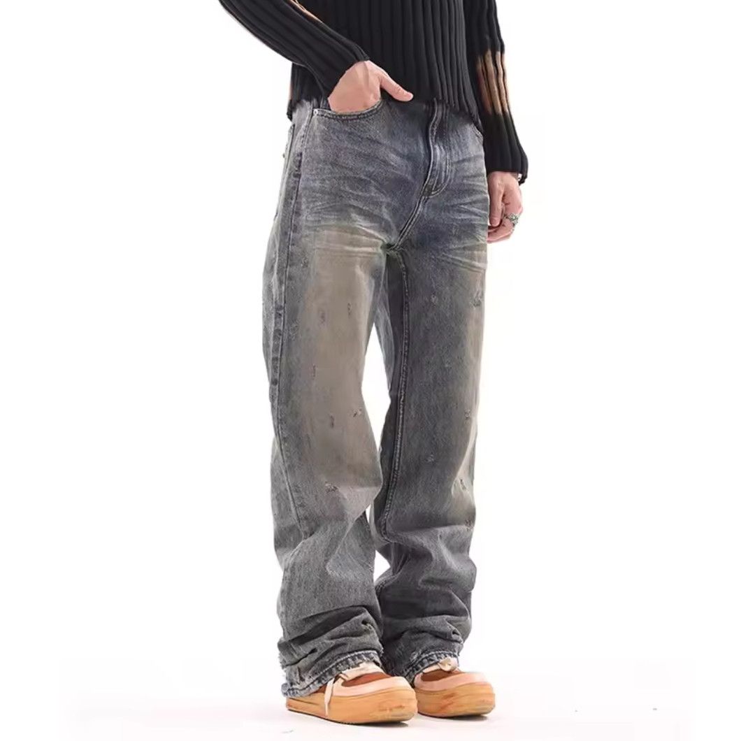 Japanese Brand × Jean Heavy Dirty Dye Scrub Destroyed Straight Loose Jeans Size US 32 / EU 48 - 1 Thumbnail