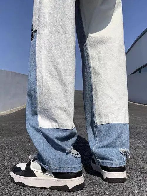 Jean Street hip-hop blue and white patchwork washed jeans Size US 30 / EU 46 - 7 Thumbnail
