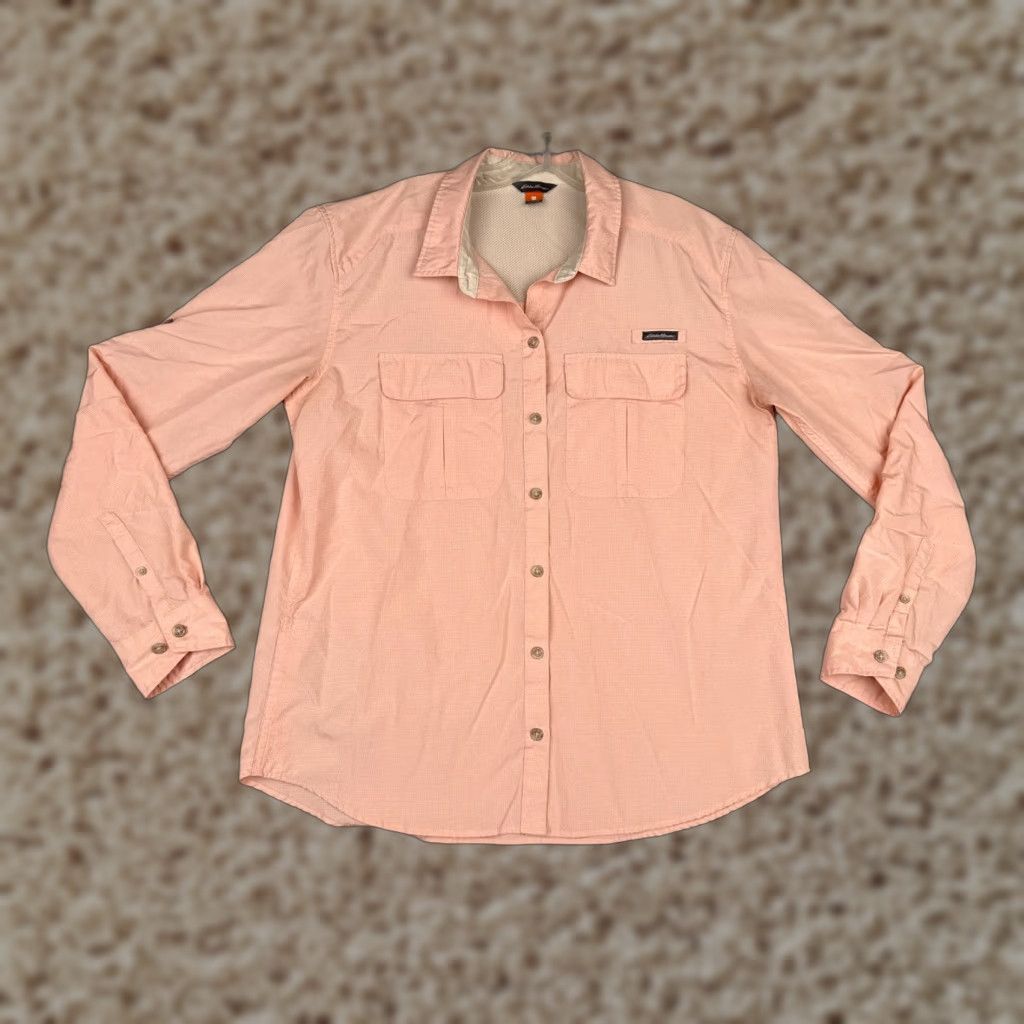 Eddie Bauer Eddie Bauer Shirt Women Large Tall Pink Pocket Button Up Fish Angler Long Sleeve Shirt? Size L / US 10 / IT 46 - 1 Thumbnail