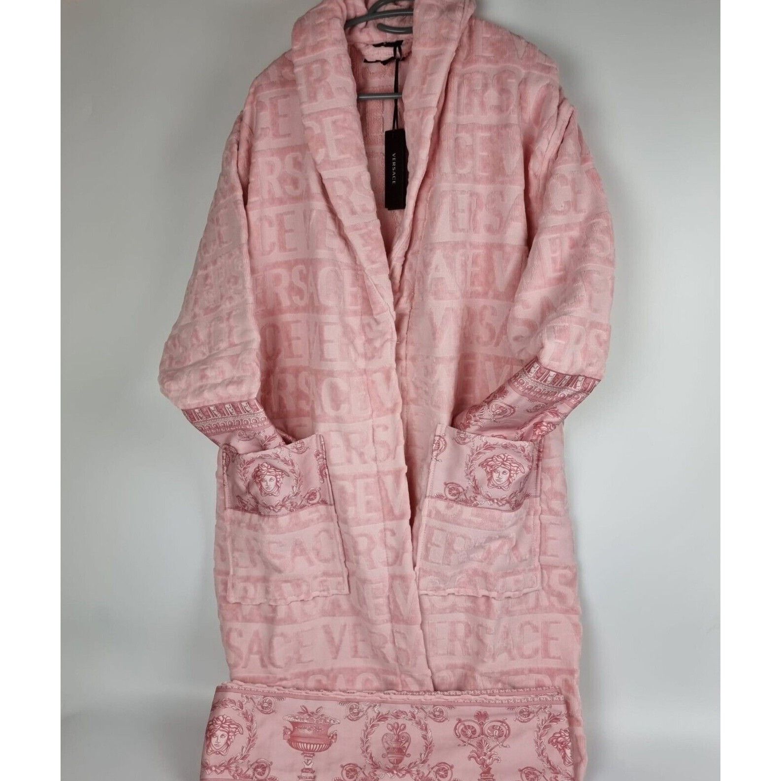 VERSACE Baroque And Greca Light Pink Long Unisex Bathrobe Ne