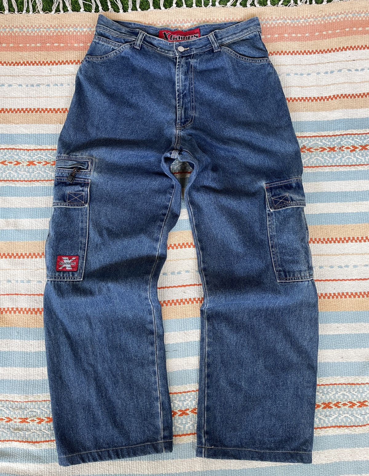 JNCO RARE‼️Vintage’90s🔥X Games🔥Baggy Cargo Jeans Size US 35 - 1 Thumbnail