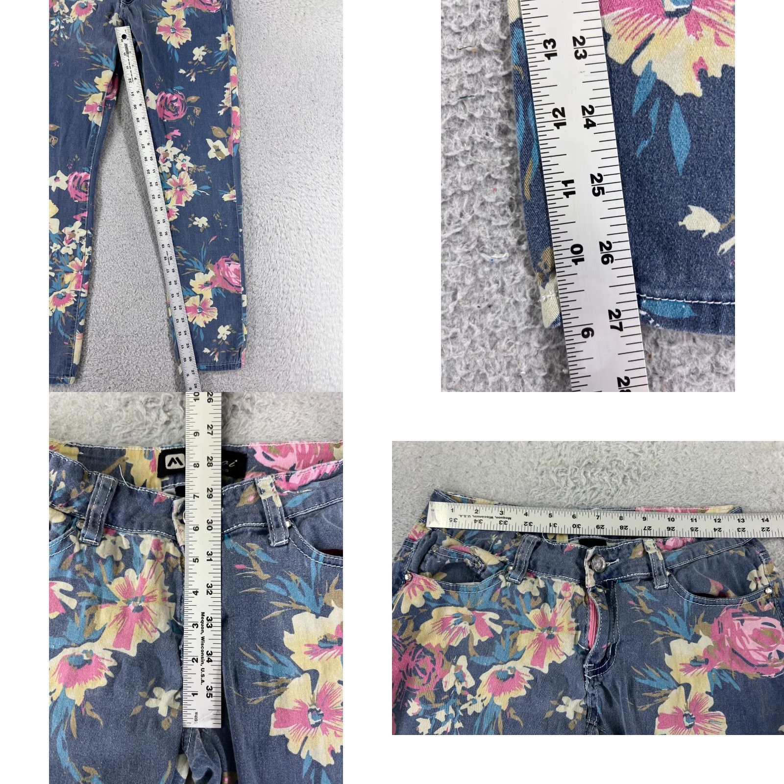 Denime Masoi Jeans Womens 7 Blue Denim Floral Straight Low Rise 25x27 5-Pocket Design Zip 27 Inseam Regular Stretch Vintage No Mens Womens (adjusted end) Size 28" / US 6 / IT 42 - 8 Thumbnail