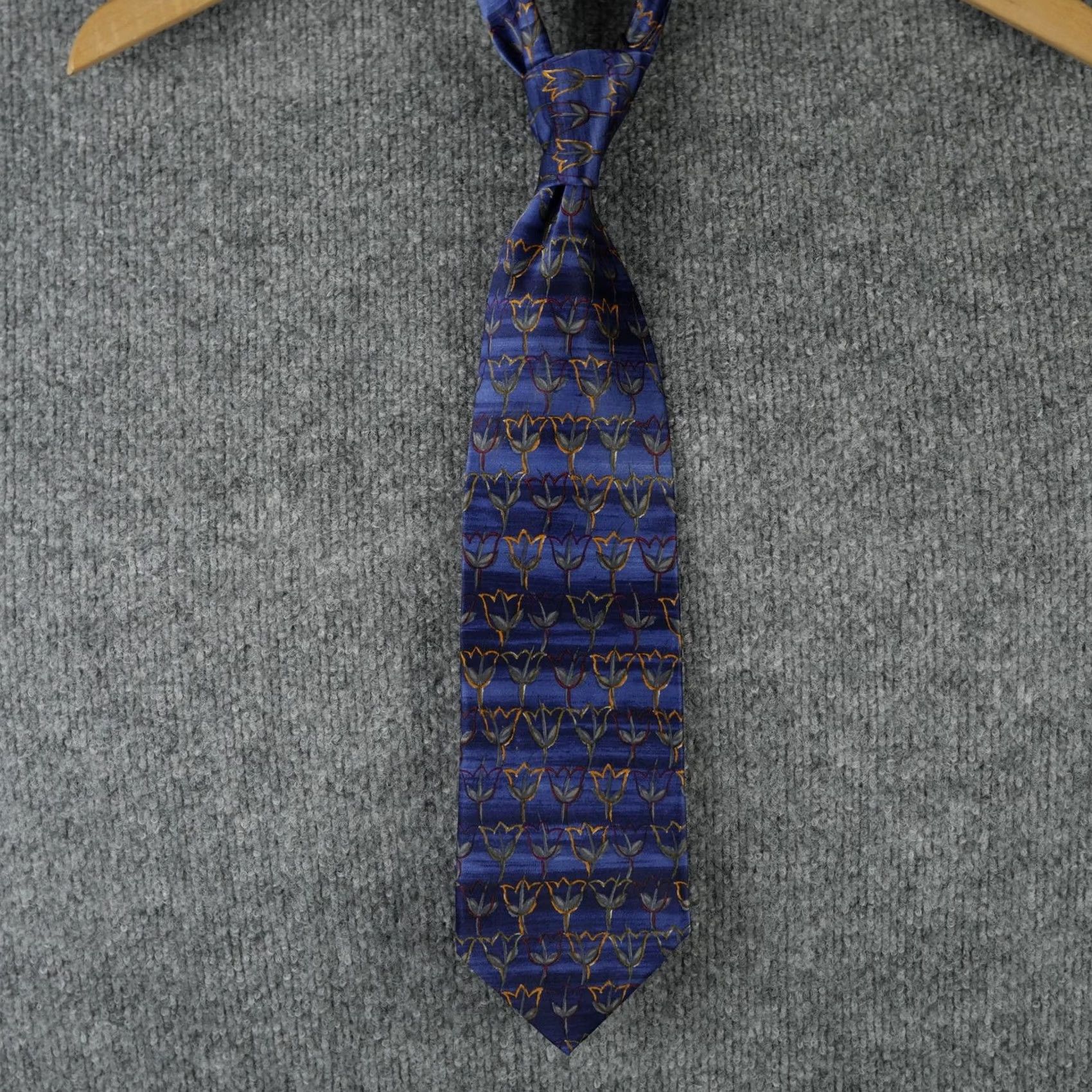 Ermenegildo Zegna Ermenegildo Zegna Tie Mens One Size Blue Tulip Floral Silk Necktie Italy Pattern Size ONE SIZE - 2 Thumbnail