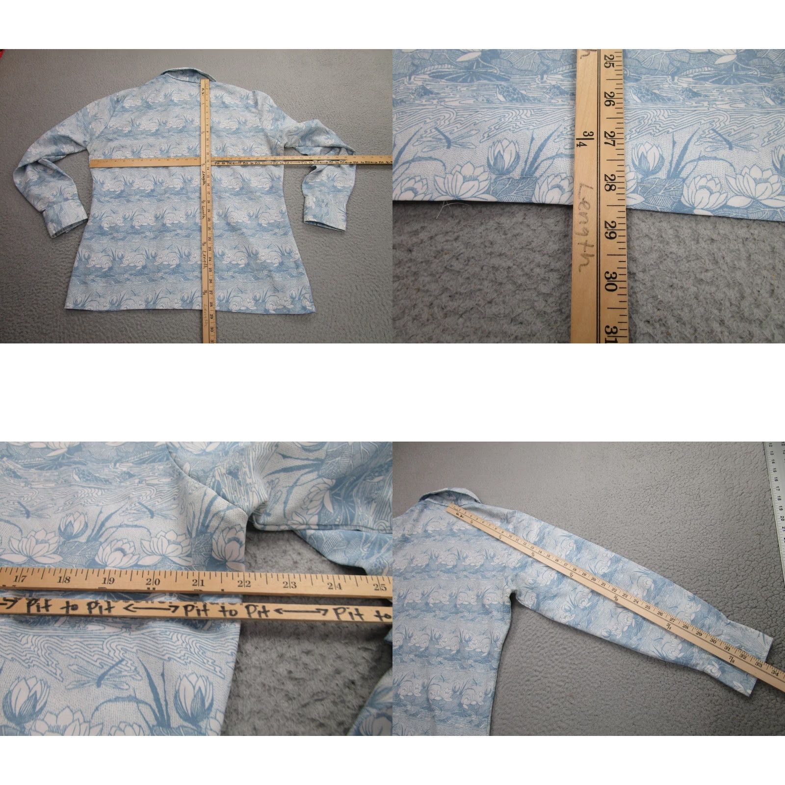 Vintage VINTAGE Jaymar Shirt Men Large Blue Floral Button-Front 70s Long Sleeve 1970s Size US L / EU 52-54 / 3 - 8 Thumbnail