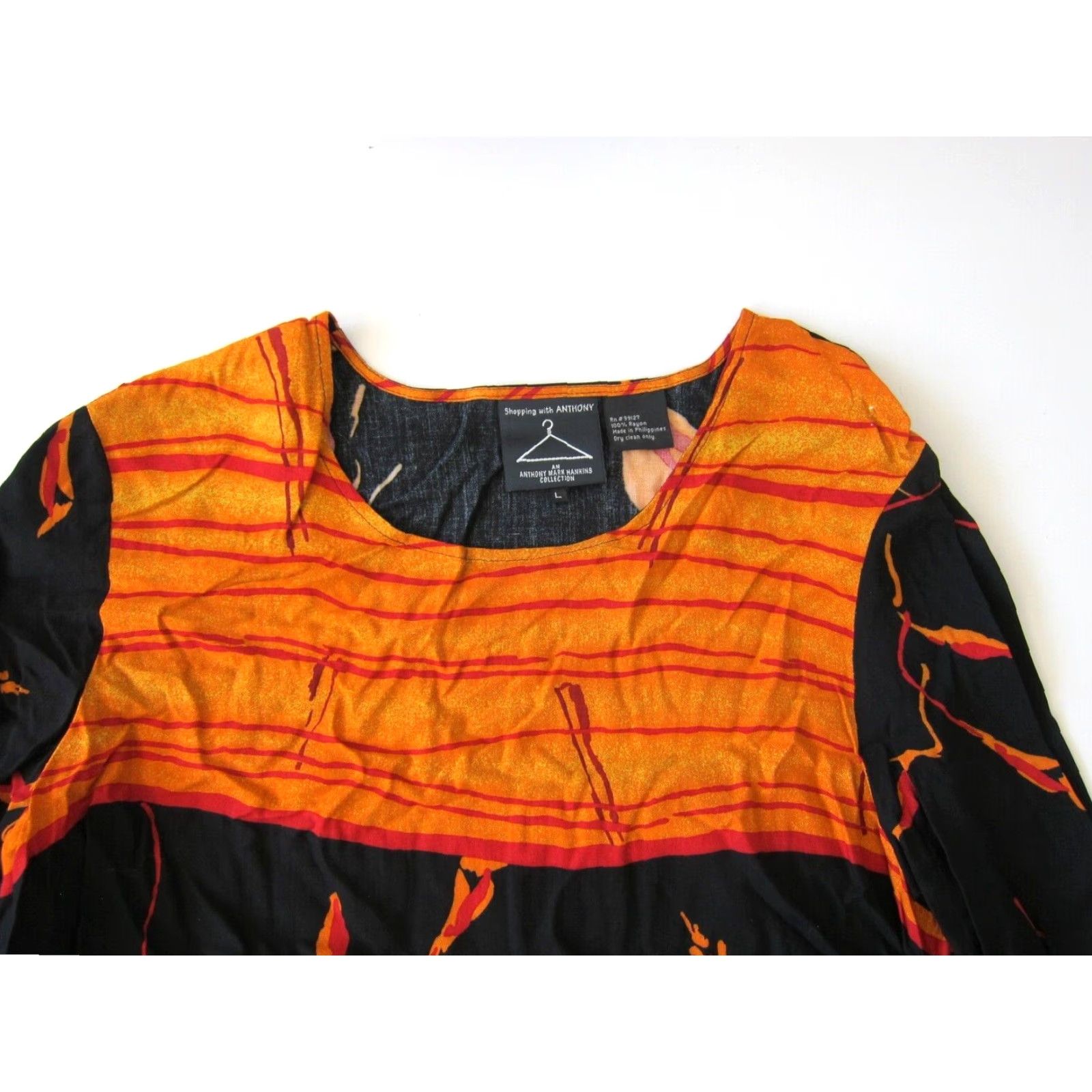 Vintage VINTAGE Shopping With Anthony Blouse Tunic Floral 100% Rayon Orange Black Large Womens Size L / US 10 / IT 46 - 3 Thumbnail