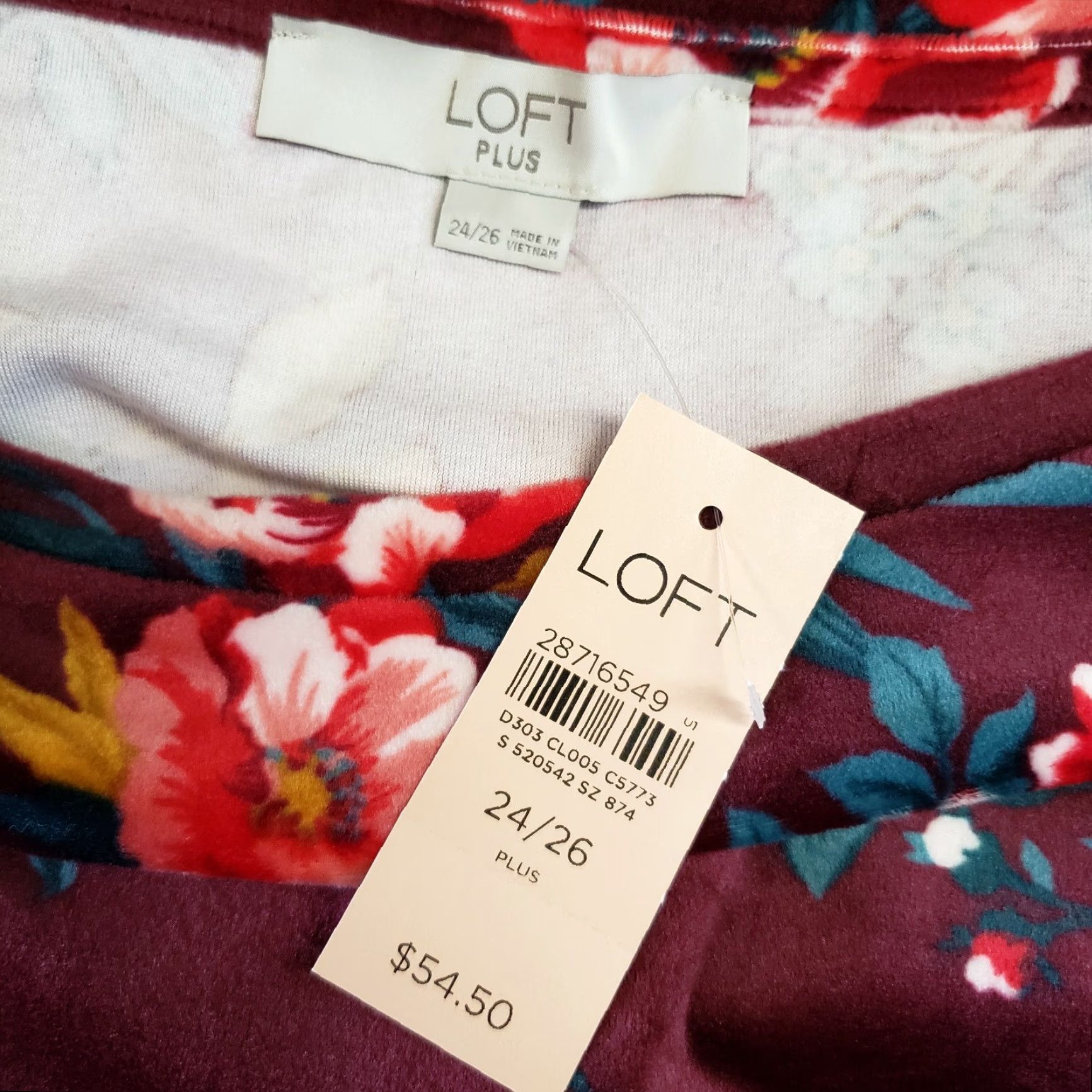 Loft VINTAGE Ann Taylor LOFT Womens Velour Drawstring Hem Top Sz 24/26 Maroon Long Sleeve Size 4XL / US 24-26 - 6 Thumbnail