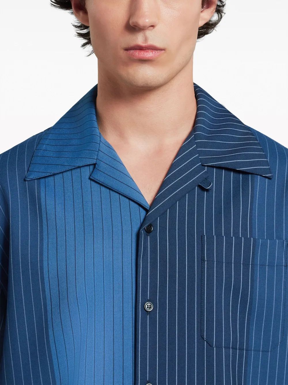 Marni o1w1db10125 Striped Virgin Wool Shirt in Navy Blue Size US XL / EU 56 / 4 - 5 Thumbnail