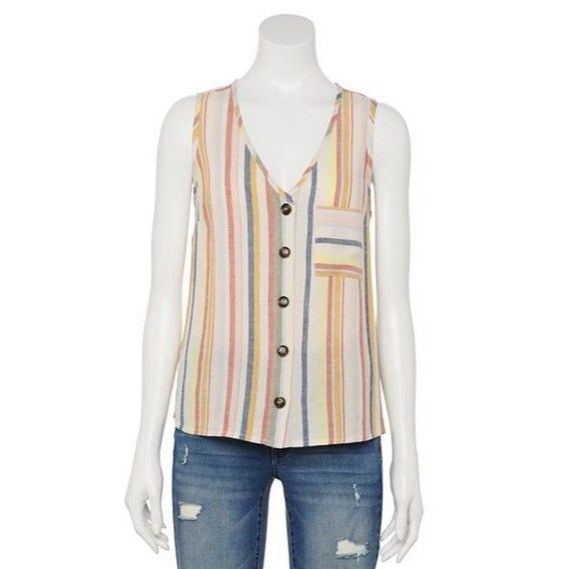 Other Colorful Striped Button-Down Sleeveless Top With Pocket - Wo Size XS / US 0-2 / IT 36-38 - 1 Preview