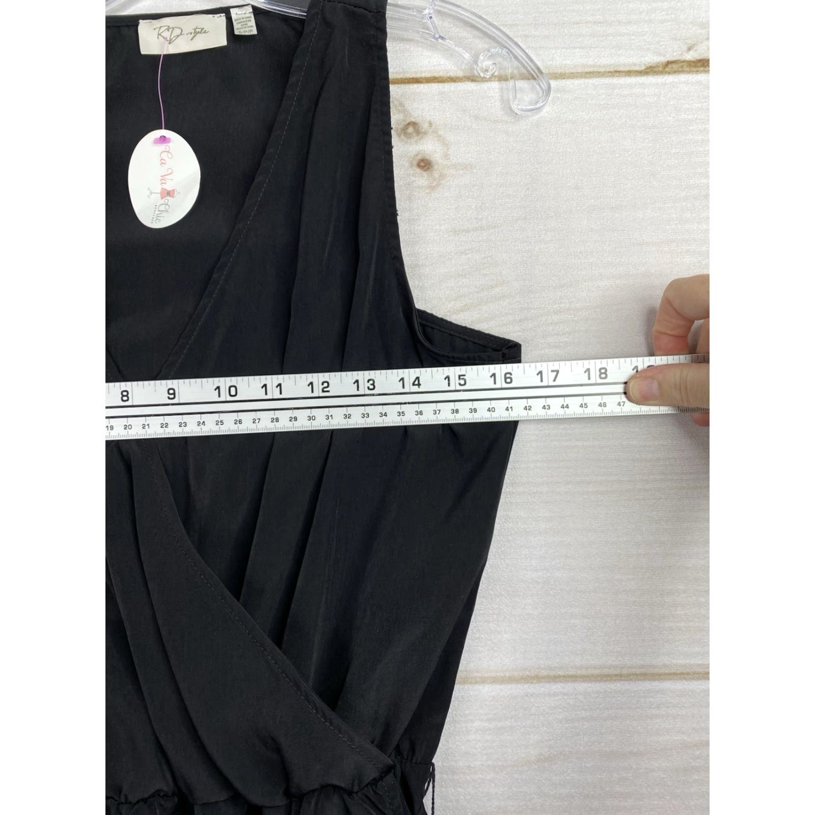 Vintage RD style Dress S Black Faux Wrap Eyelet Trim V Neck Sleeveless Knee-Length NWT Casual Womens Size L / US 10 / IT 46 - 3 Thumbnail