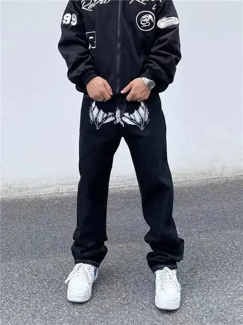 Japanese Brand × Jean Black high street vibe style skull straight jeans Size US 32 / EU 48 - 2 Thumbnail