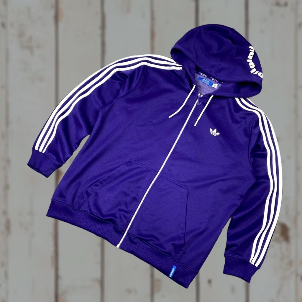 Adidas VINTAGE adidas Track Jacket Firebird Hooded Men XL Purple Adidas Originals Jacket Track Hoodie = 2 hooks? Size US XL / EU 56 / 4 - 1 Thumbnail
