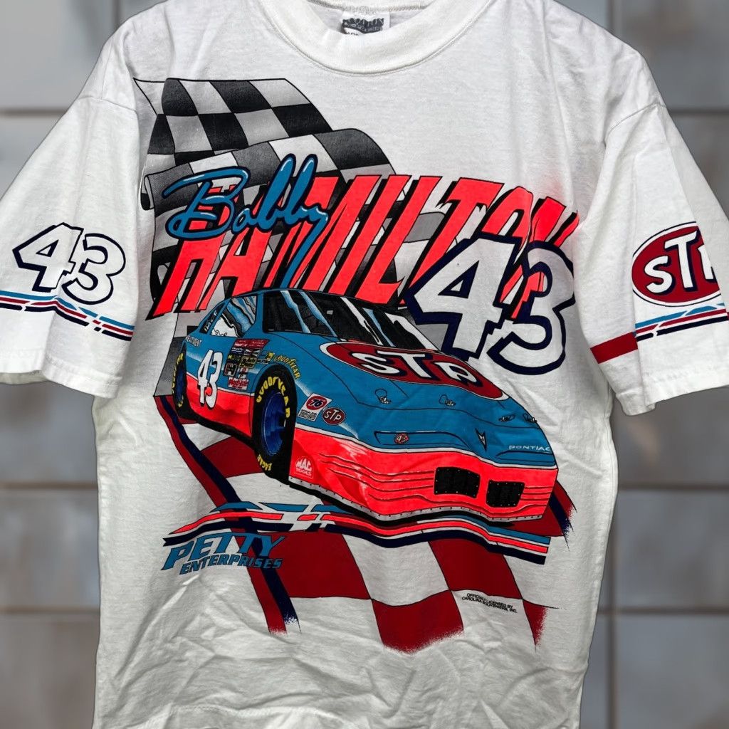 NASCAR VINTAGE NASCAR T Shirt Men M White 90s Bobby Hamilton Made In USA T-Shirt Size US M / EU 48-50 / 2 - 1 Thumbnail