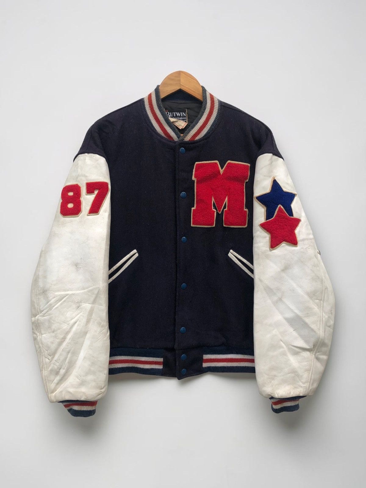 Vintage 🔥Vintage 70's Butwin USA Leather Sleeve Varsity Jacket Size US L / EU 52-54 / 3 - 1 Thumbnail