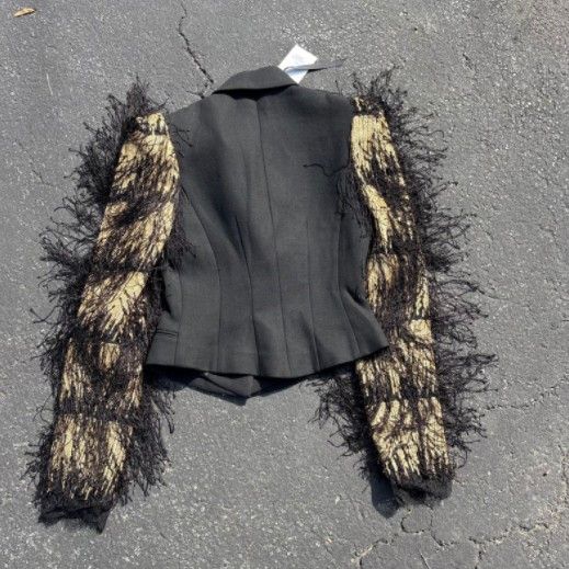 Other Judy Zhang Designer Runway Black Gold Blazer Fringe Sleeve Size S / US 4 / IT 40 - 8 Thumbnail
