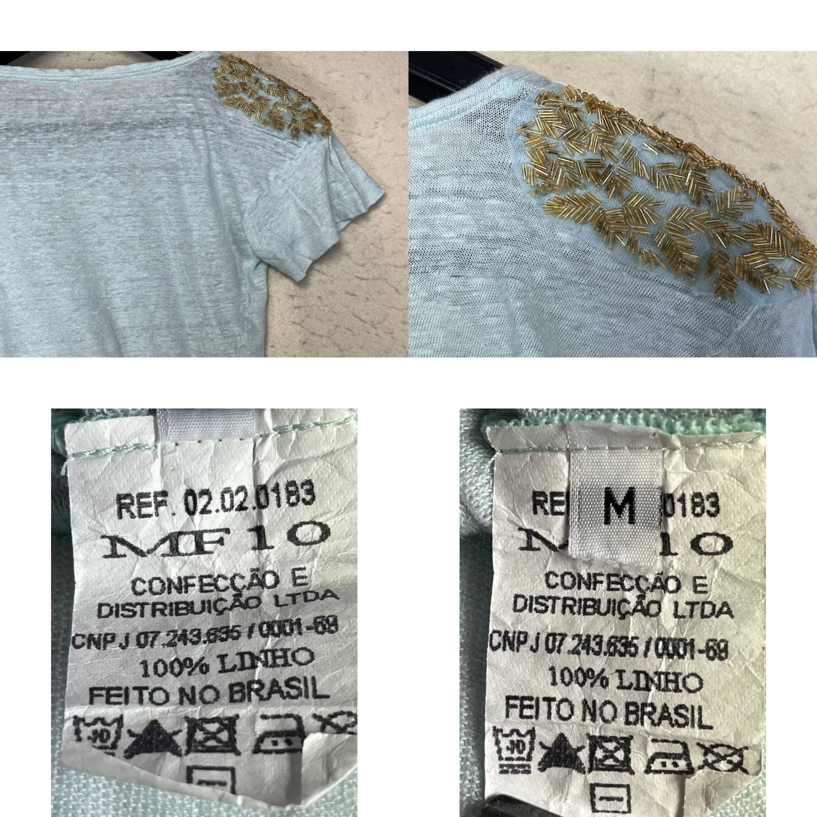 Vintage Maria Filo Women Blue 100% Linen Short Sleeve Top Size Medium Crew Neck Studded Casual Tops M Womens Size M / US 6-8 / IT 42-44 - 8 Thumbnail