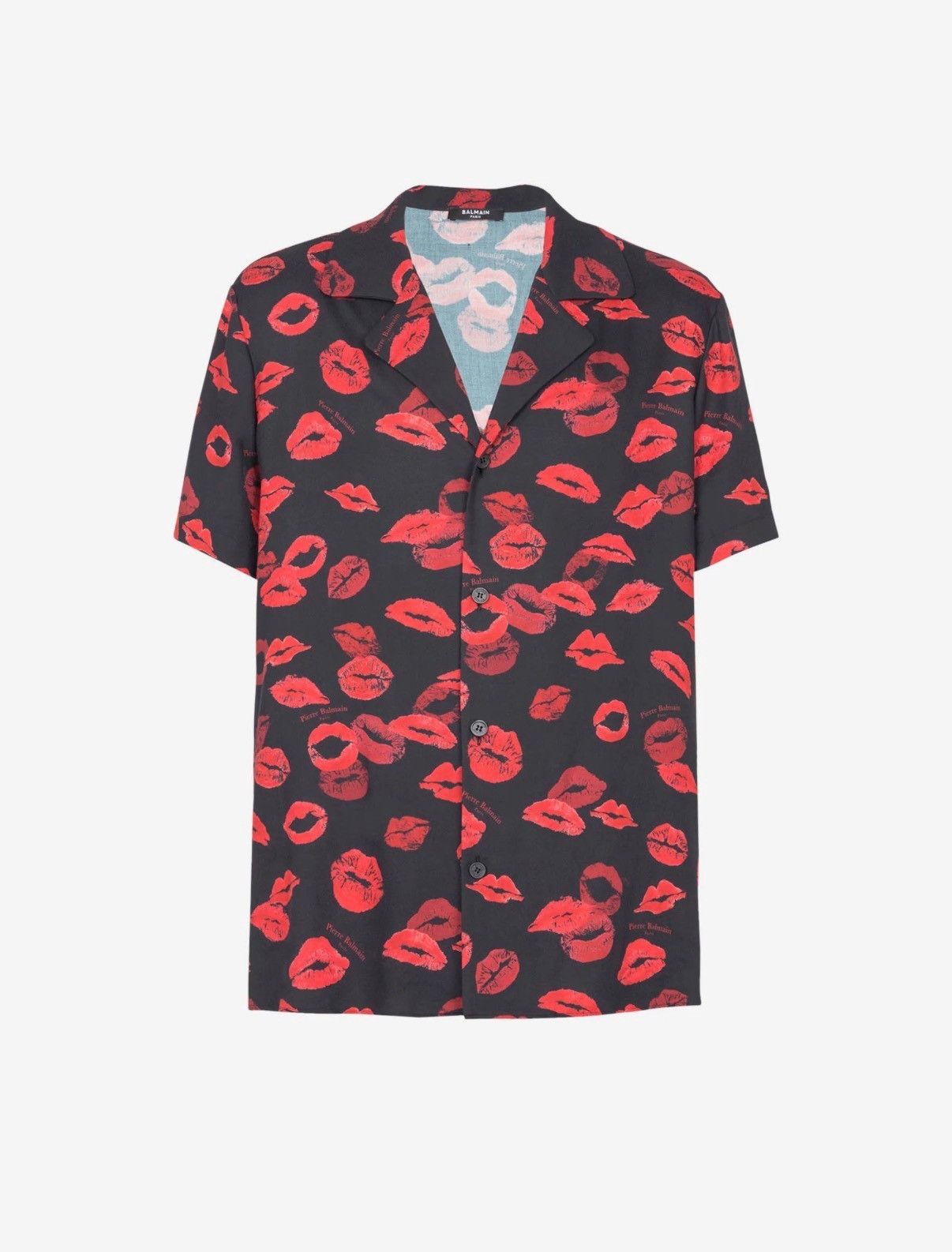 Balmain o1mt1gz0126 All-Over Kiss Print Pyjama Shirt in Black/Red Size US M / EU 48-50 / 2 - 1 Thumbnail