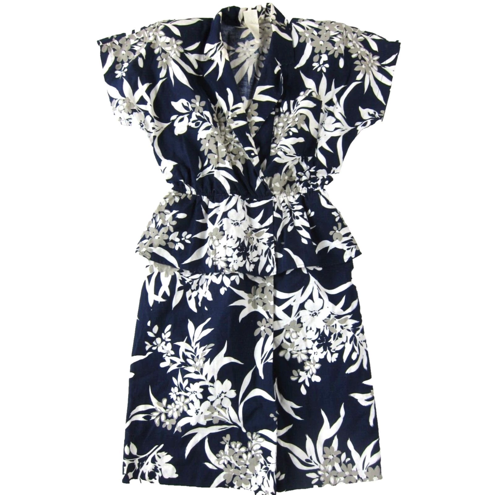 Vintage VINTAGE John Richard Floral Short Sleeve Peplum Dress blue White Grey 8 Women (Adult) Dress Size 30" / US 8 / IT 44 - 2 Thumbnail