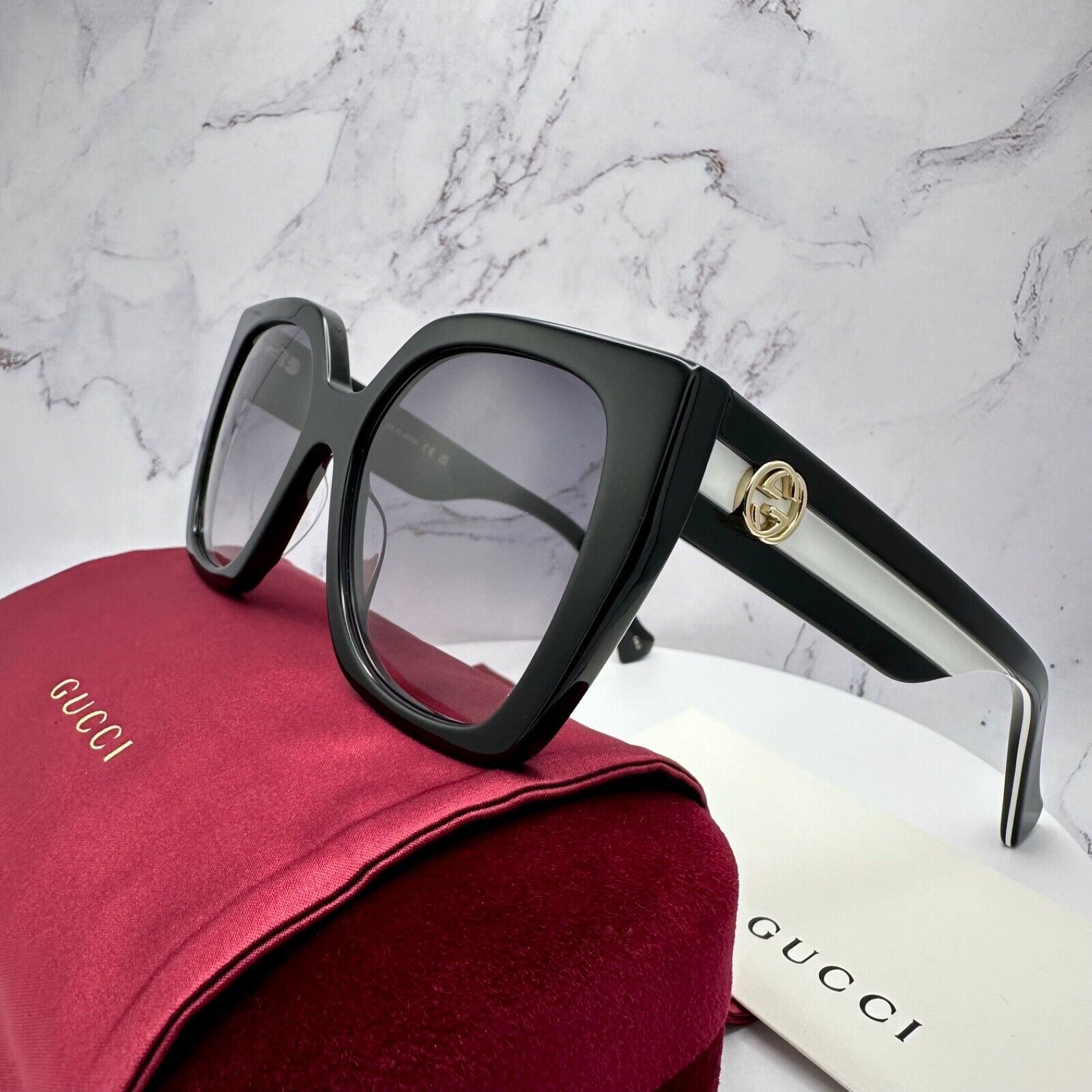 Gucci New Gucci Sunglasses Black White Gold Interlocking GG Size ONE SIZE - 15 Thumbnail