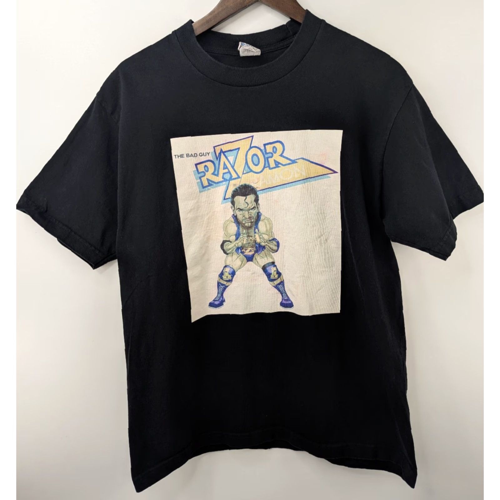Vintage WWF Razor Ramon The Bad Guy T-Shirt Large Pro Club Salem Sportswear Caricature Pro Club Shirt Mens Black Cotton Short Sleeve Crew Neck Size US L / EU 52-54 / 3 - 3 Thumbnail