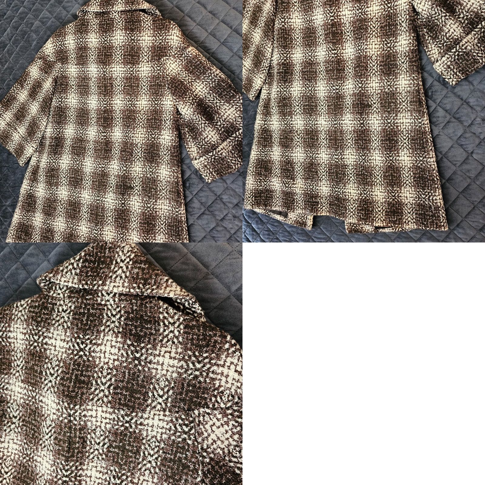 Vintage VINTAGE Focus 2000 Women's Jacket Plaid Brown Knit 3/4 Sleeve Open Collar Pockets Faux Leather Trim Mid-Length Size 4 Brown Womens Size S / US 4 / IT 40 - 8 Thumbnail