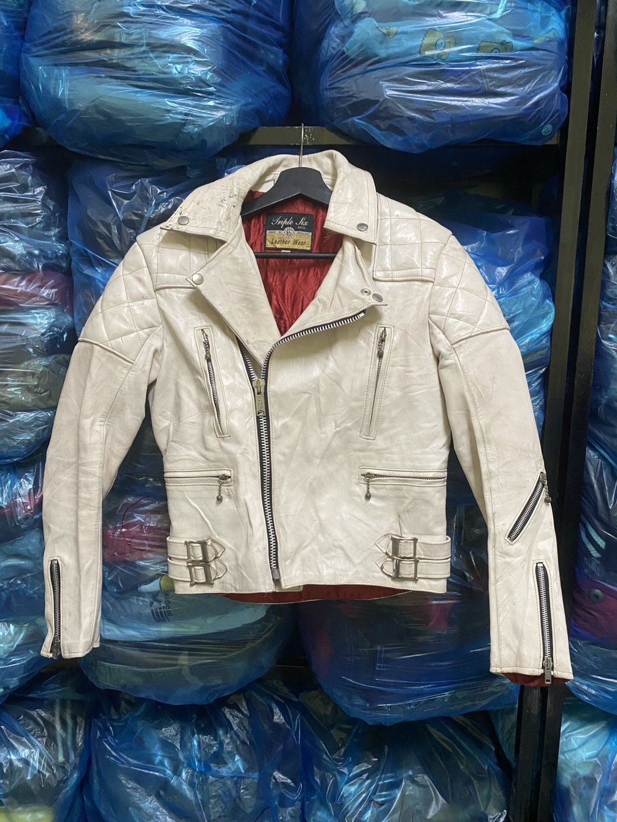 Genuine Leather Vintage Triple Six UK White Leather Biker Jacket - Size 32 Size US XS / EU 42 / 0 - 3 Thumbnail