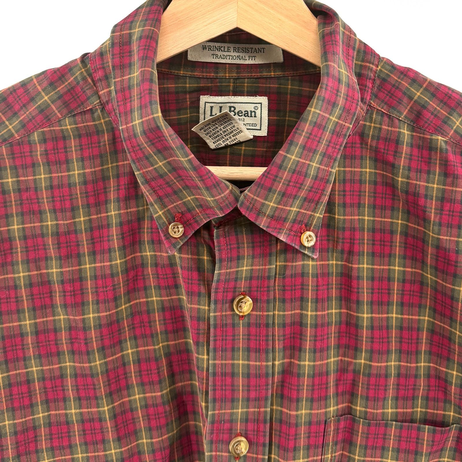 L.L. Bean Vintage Y2K Red Olive Green Plaid 100% Cotton Workshirt Size US XL / EU 56 / 4 - 2 Thumbnail