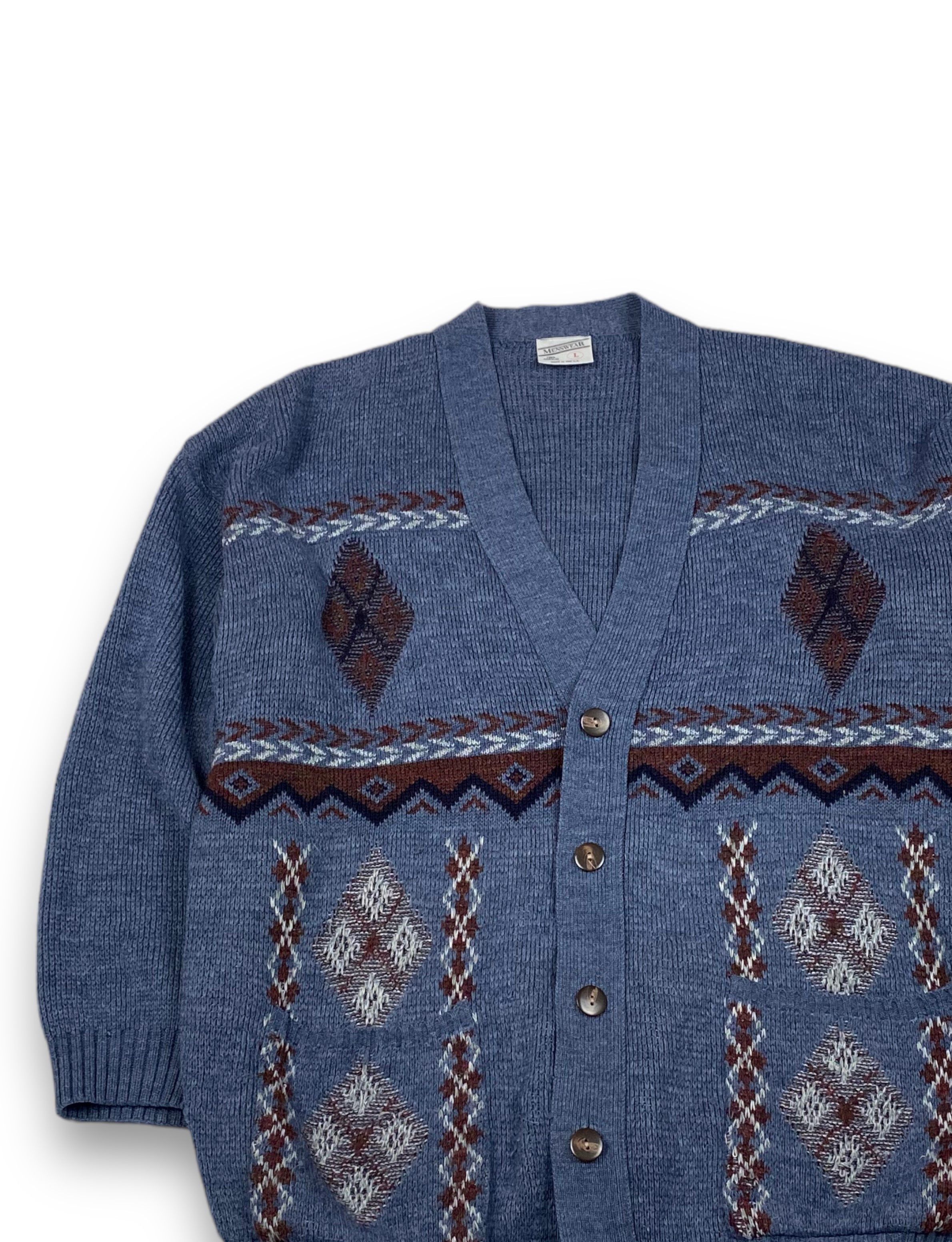 Vintage Vintage MENSWEAR Crazy Print Navy Cardigan M690 Size US XL / EU 56 / 4 - 3 Thumbnail