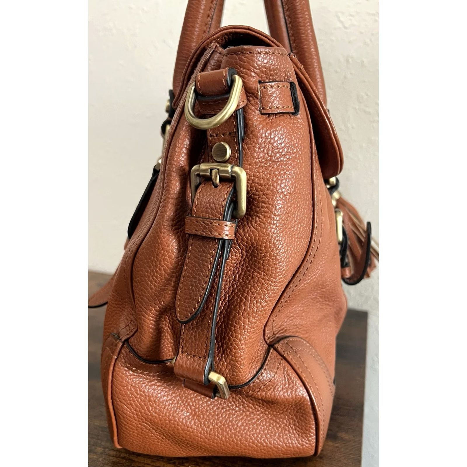 Vintage Concealed Carrie Leather Satchel, Large Tote - Cognac Aged Brown Size ONE SIZE - 6 Thumbnail