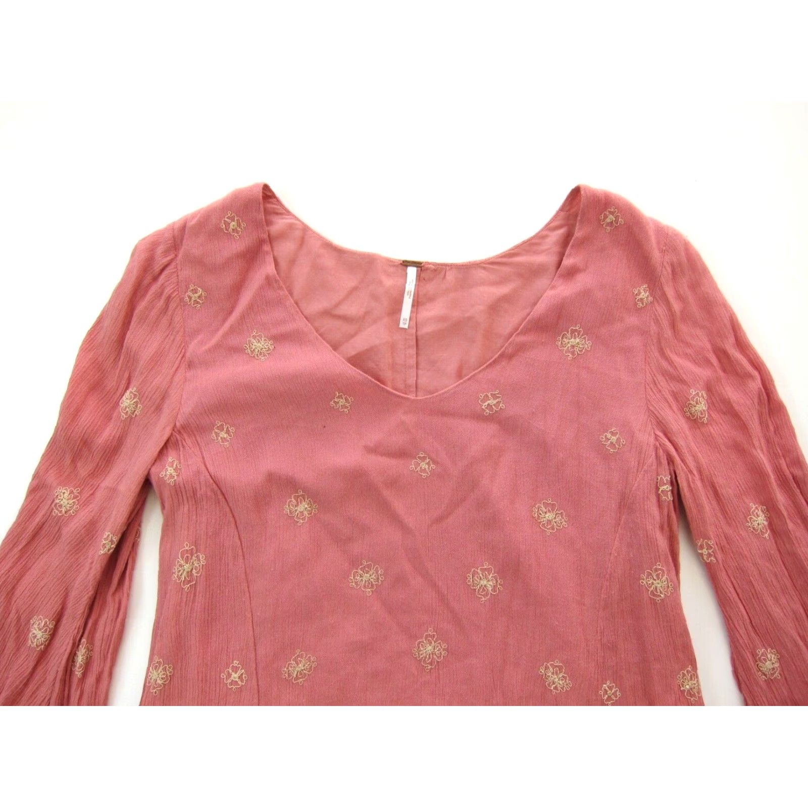 Free People Free People Pink Rayon Embroidered Floral Tunic Dress XS Shirt Women Size XS / US 0-2 / IT 36-38 - 3 Thumbnail