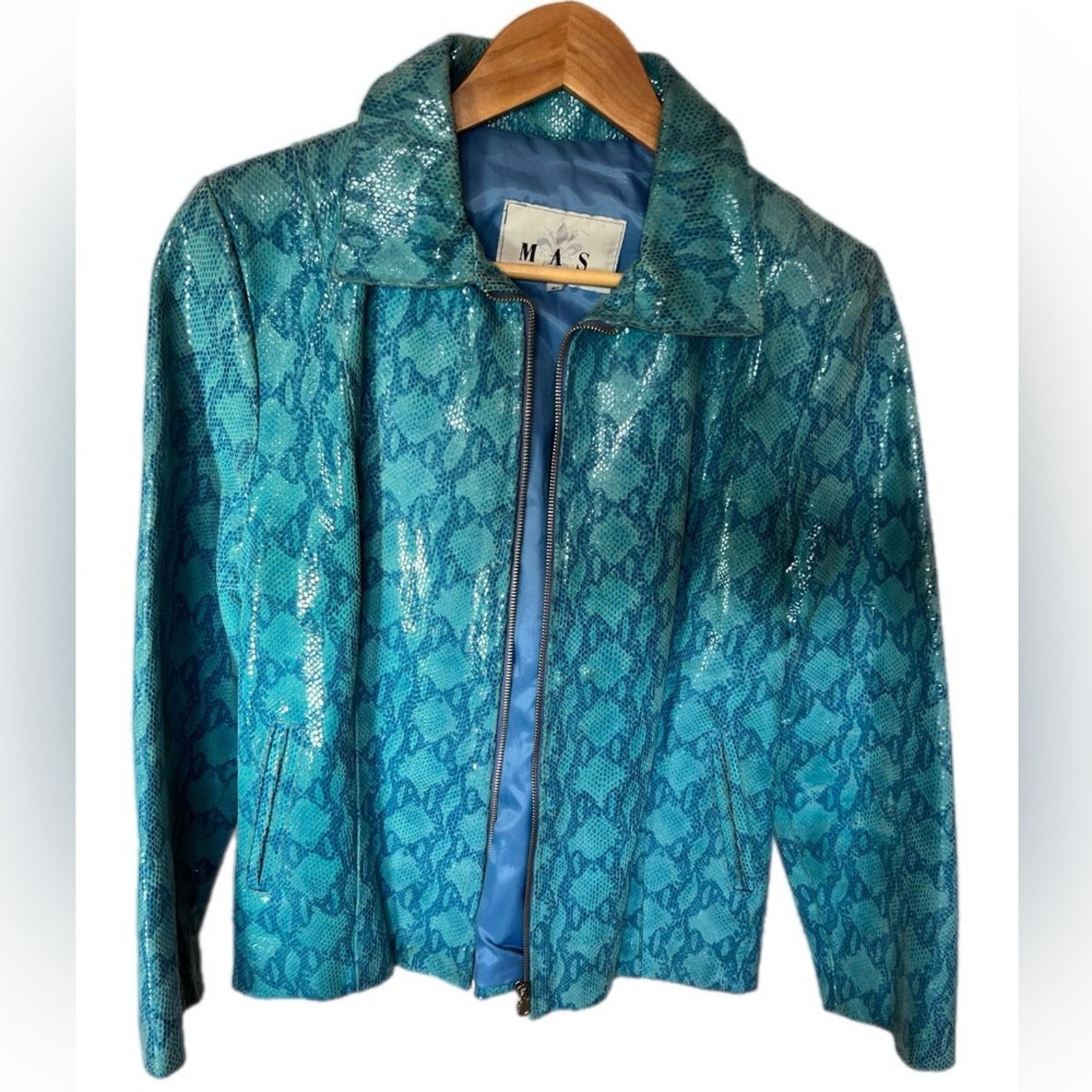 Vintage Vintage blue croc snake leather zip-up jacket Italy M Size M / US 6-8 / IT 42-44 - 1 Thumbnail