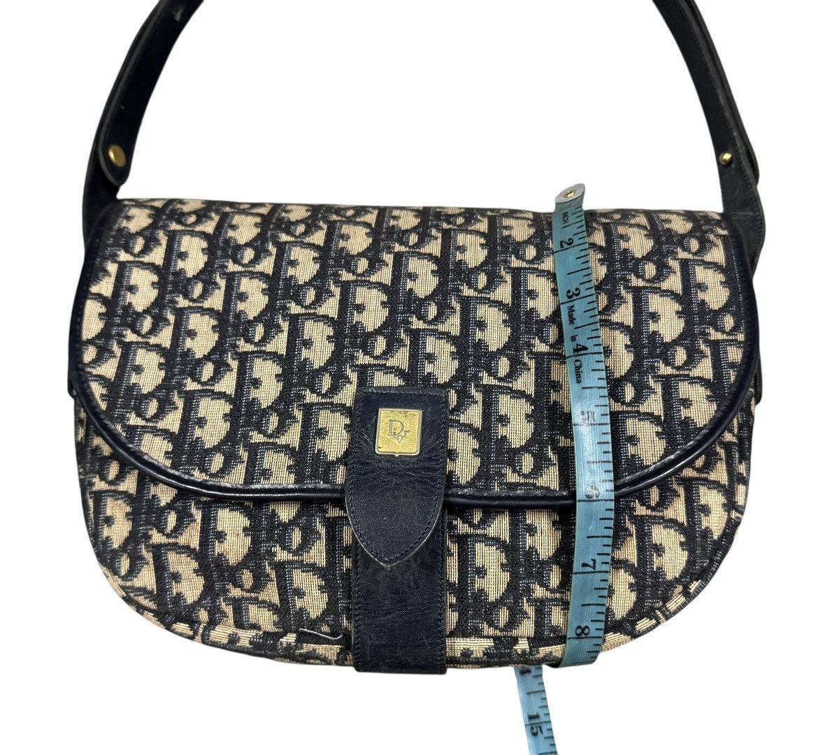 Dior Vtg🔥Christian Dior Trotter Canvas Shoulder Bag Navy Gold Size ONE SIZE - 22 Thumbnail