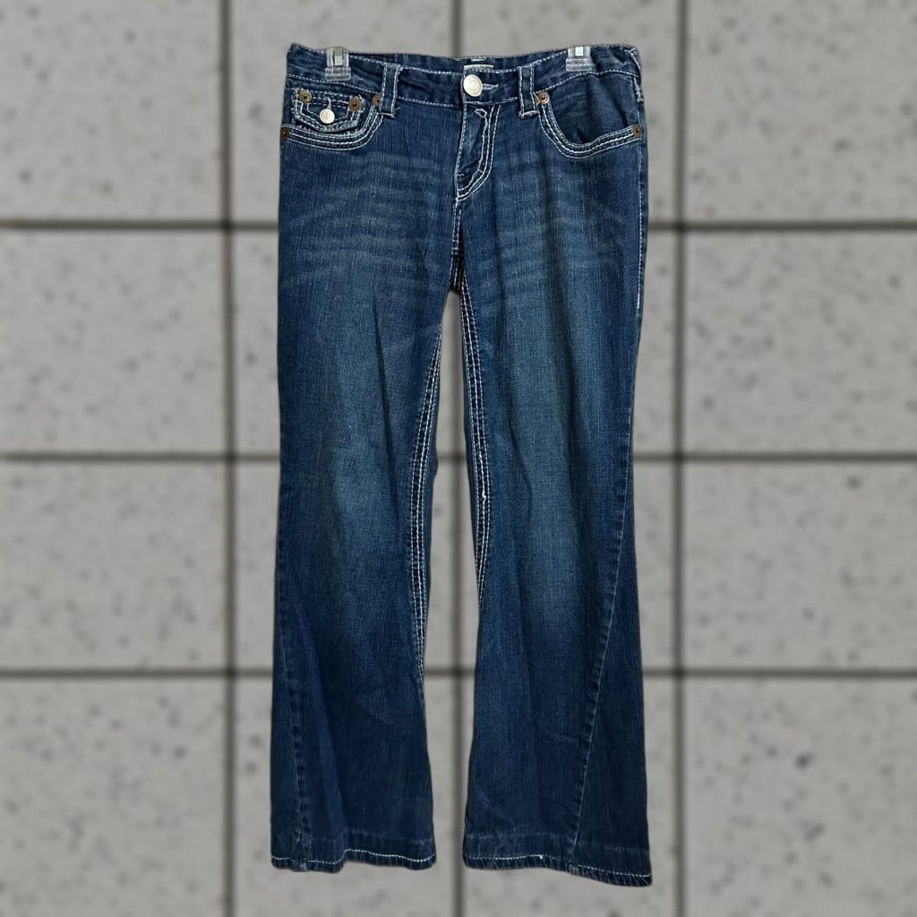 True Religion Womens True Religion Disco Joey Big T Jeans Med Wash Sz 28 Denim Jeans Straight Leg 28 X 29 Womens USA Denim Size 28" / US 6 / IT 42 - 1 Thumbnail