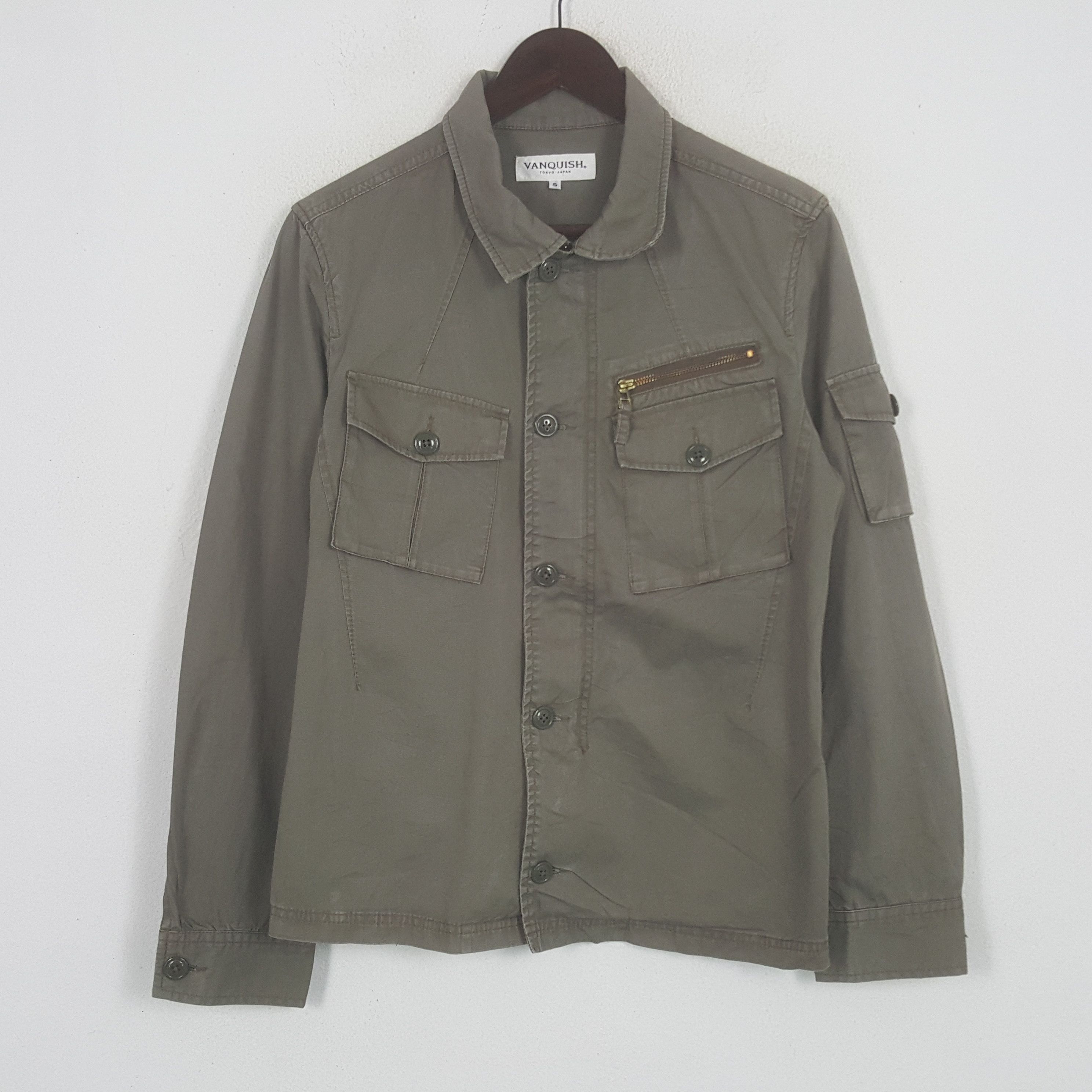 image of Vintage Vanquish Military Button Up Jacket in Khaki Green, Men's (Size XS)