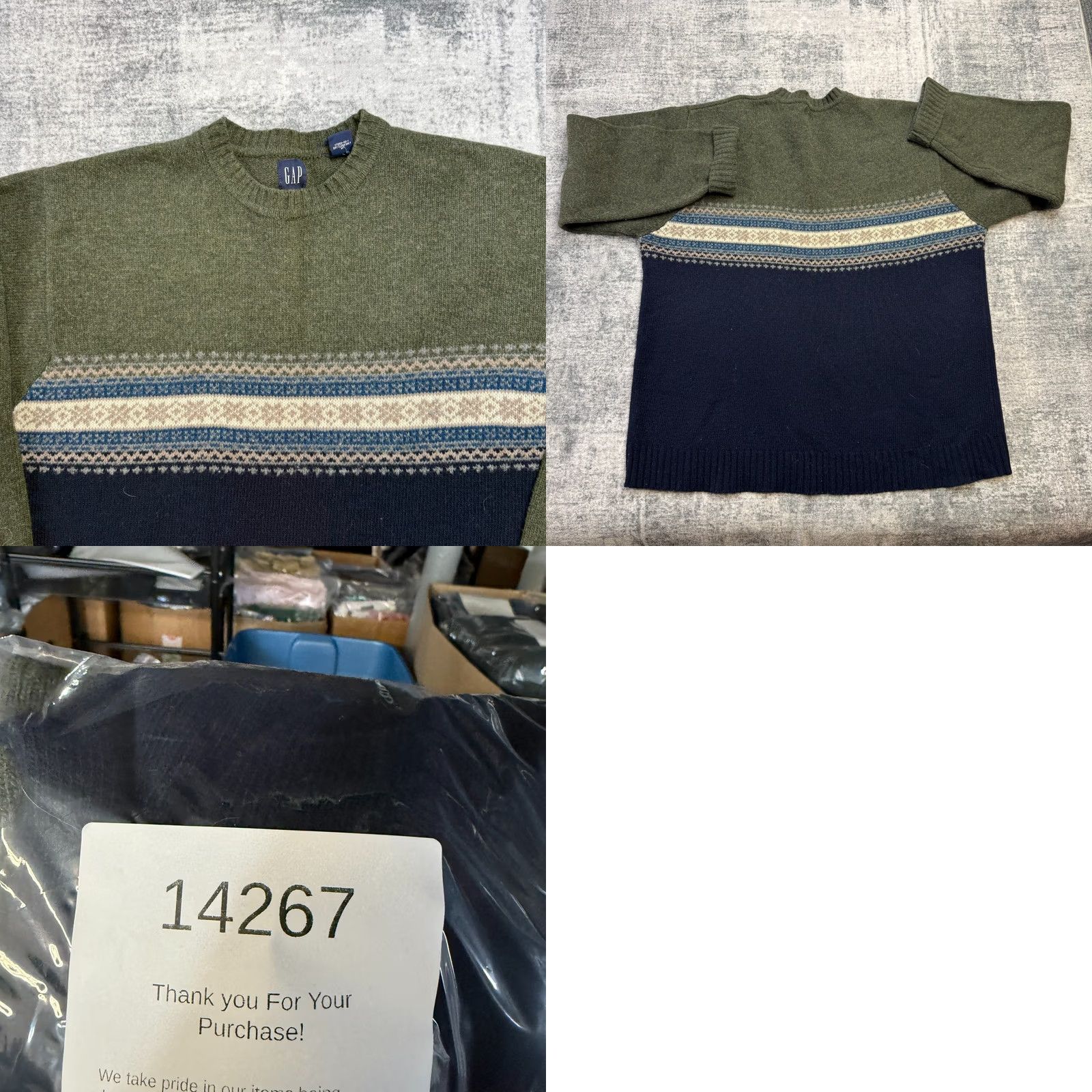 Gap VTG GAP Sweater Mens 2XL Green Navy Blue Fair Isle Lambswool Knit Crewneck 90s Pullover Wool Knit Casual Size US XXL / EU 58 / 5 - 9 Thumbnail