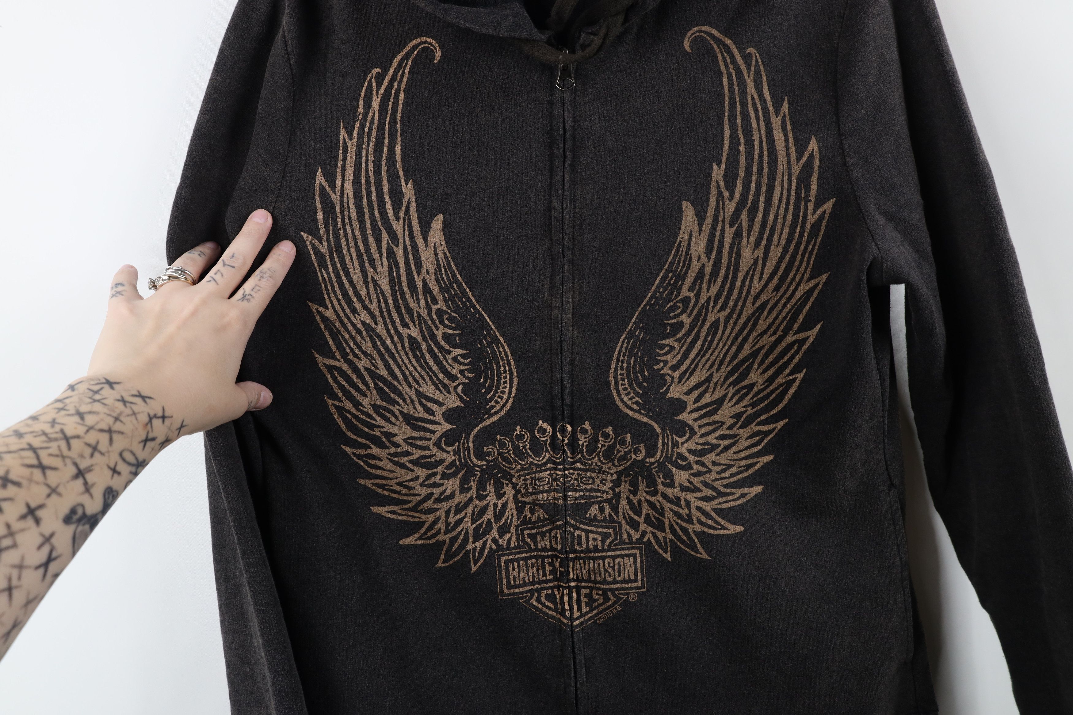 Harley Davidson Y2K Harley Davidson Stonewash Crown Wings Full Zip Hoodie Size M / US 6-8 / IT 42-44 - 7 Thumbnail