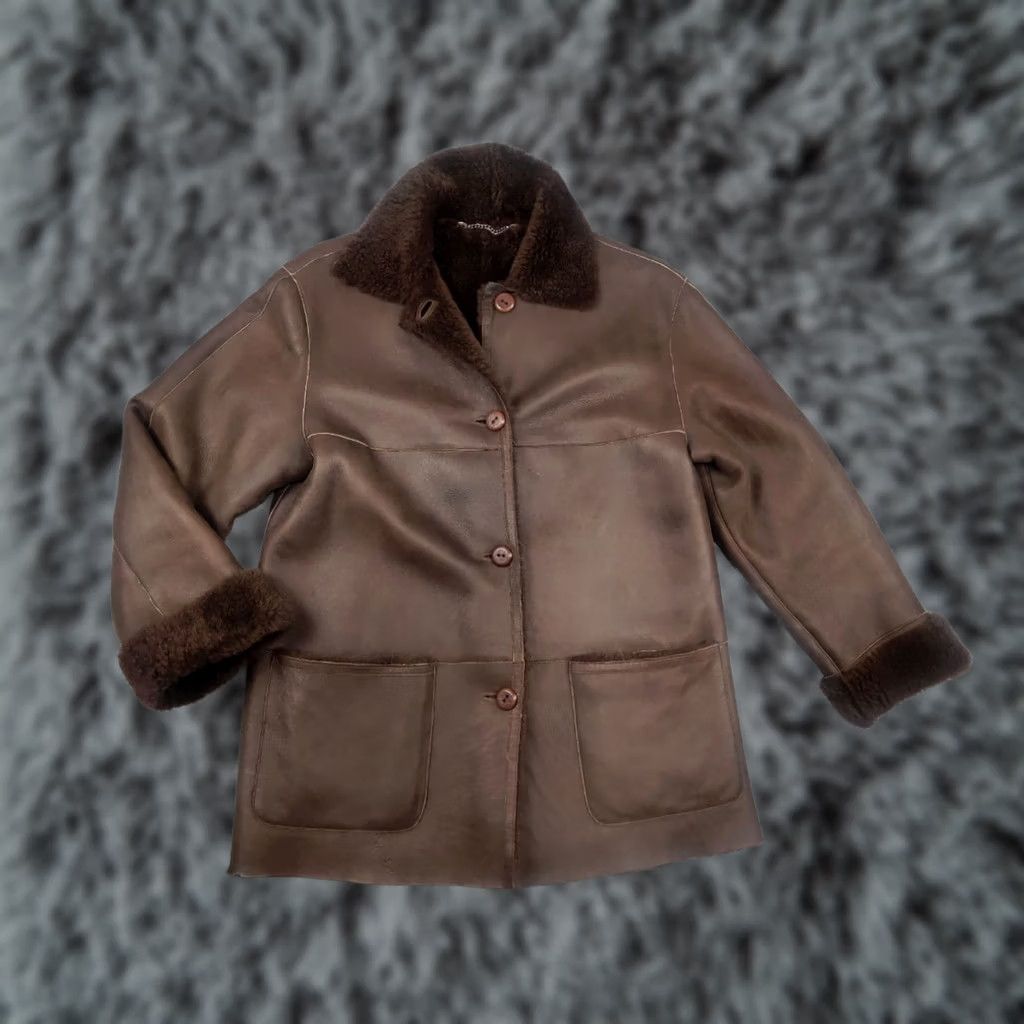 Gallotti VINTAGE Gallotti Bacis Italy Design Brown Leather Shearling Fur-Lined Coat Jacket Mens Leather Jacket Wool Lined Winter 80s 90s Size US M / EU 48-50 / 2 - 1 Thumbnail