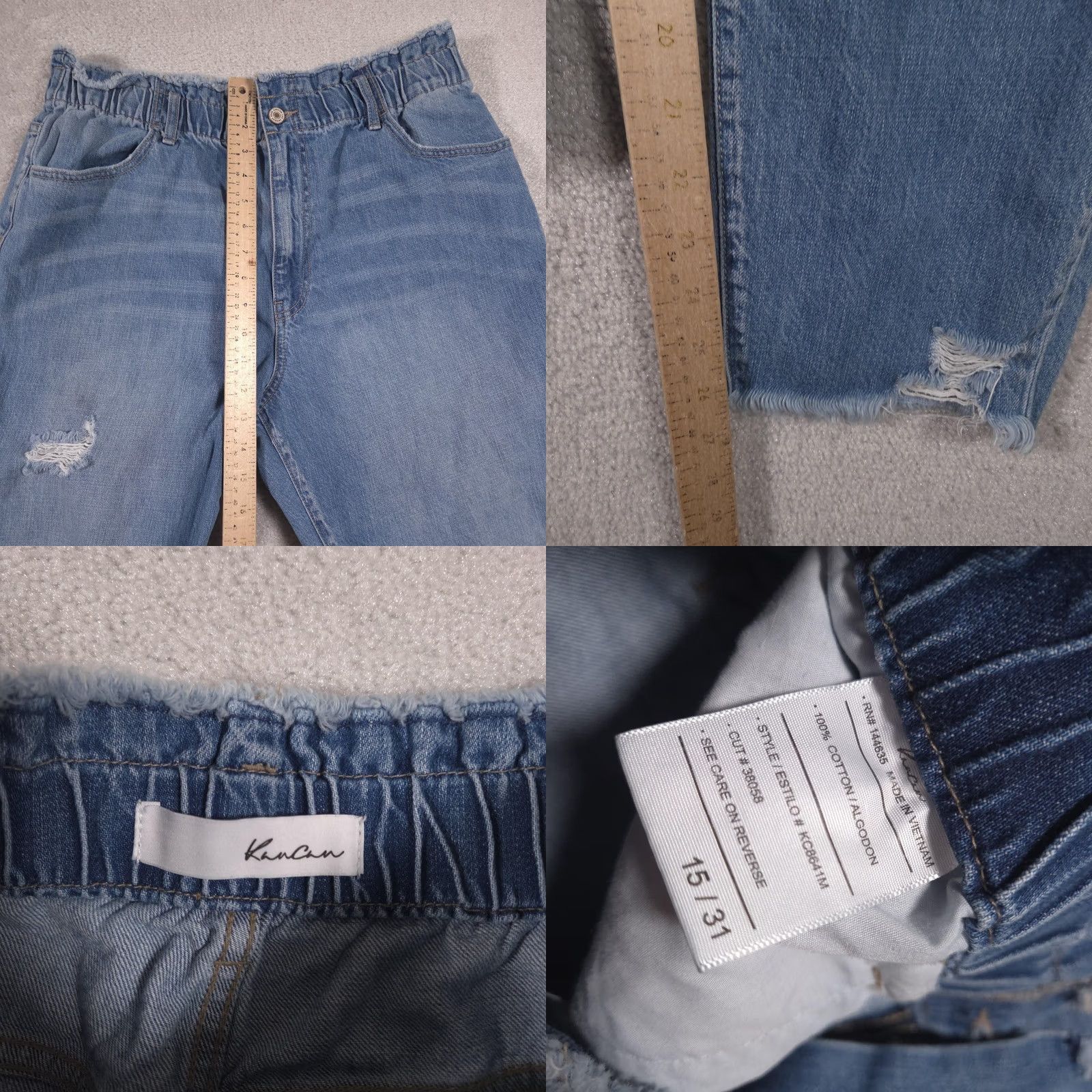 Vintage KanCan Jeans Womens 15/31 Blue Medium Wash High Rise Paperbag Distressed Jeans Size 36" / US 14 / IT 50 - 8 Thumbnail