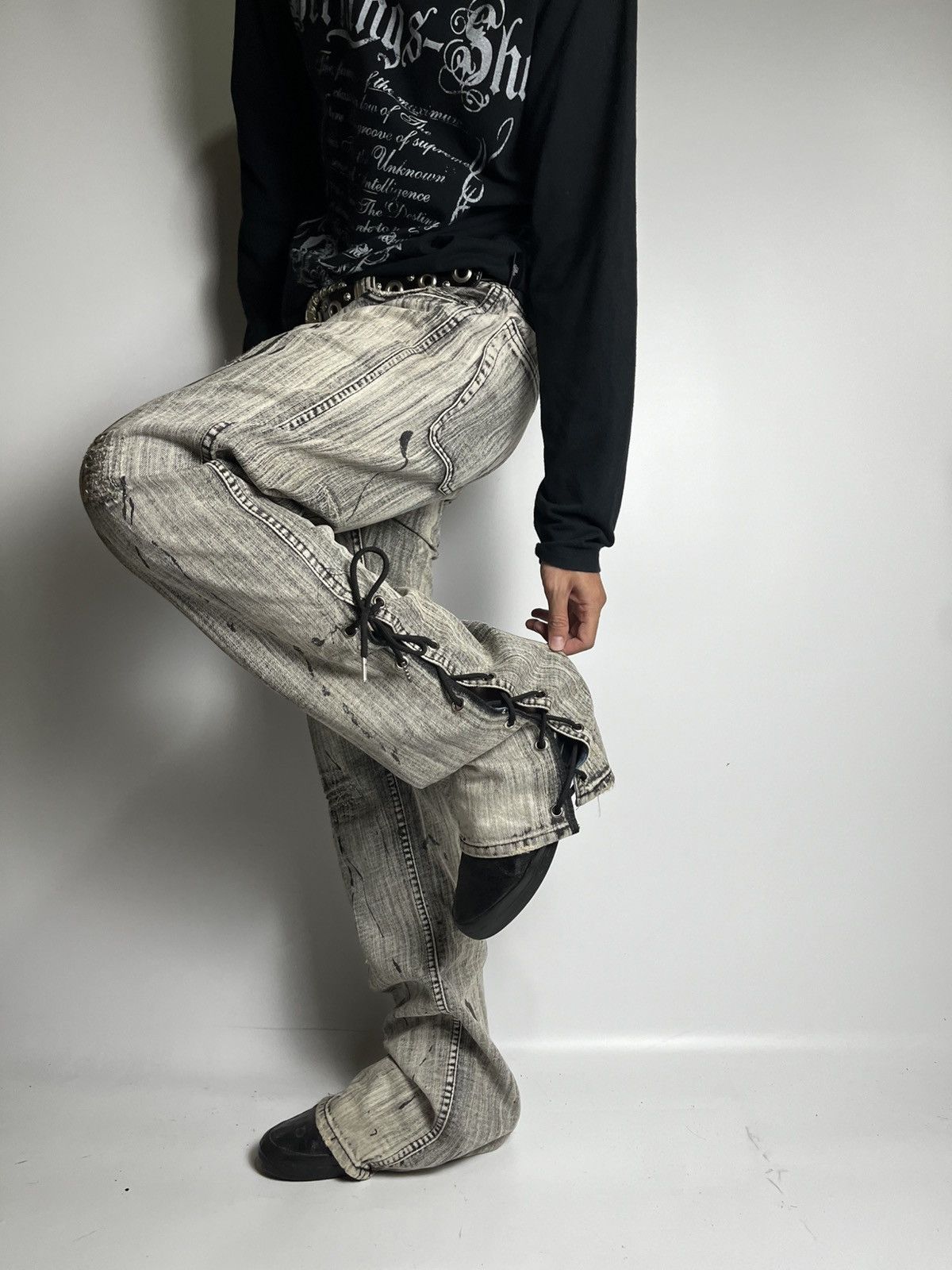 Le Grande Bleu (L.G.B.) Lace up flared splater vkei style japanese brand Size US 34 / EU 50 - 5 Thumbnail
