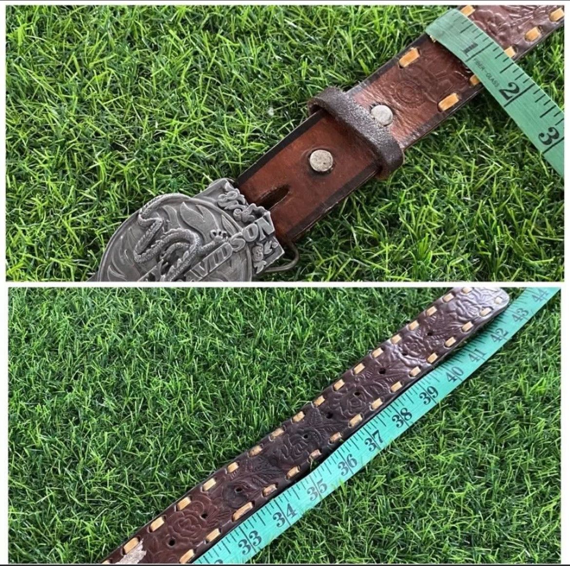 Harley Davidson × Vintage Vintage Harley Davidson Dragon ©️89 Brass Buckle Belt Made in USA Size 36 - 9 Thumbnail