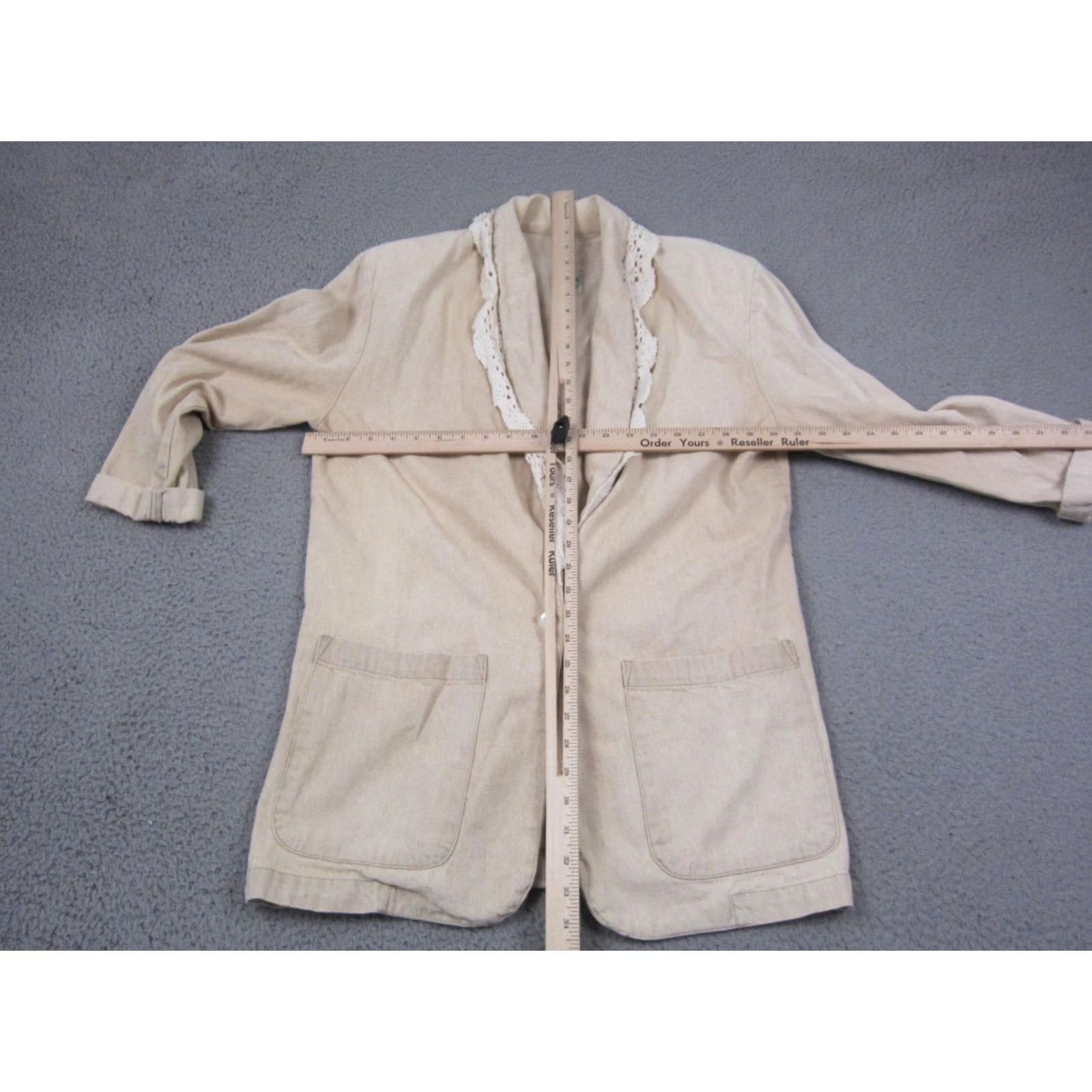 Cherokee VINTAGE Cherokee Blazer Jacket Womens M Creme Khaki Lace Trim Made in USA Size M / US 6-8 / IT 42-44 - 6 Thumbnail