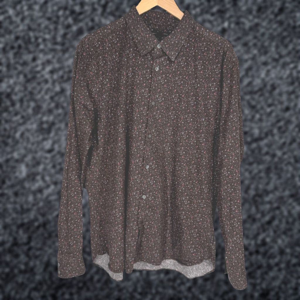 John Varvatos John Varvatos Mens Floral Button Down Shirt L Brown Oxford Shirt Button-Up Casual Business Size US L / EU 52-54 / 3 - 1 Thumbnail
