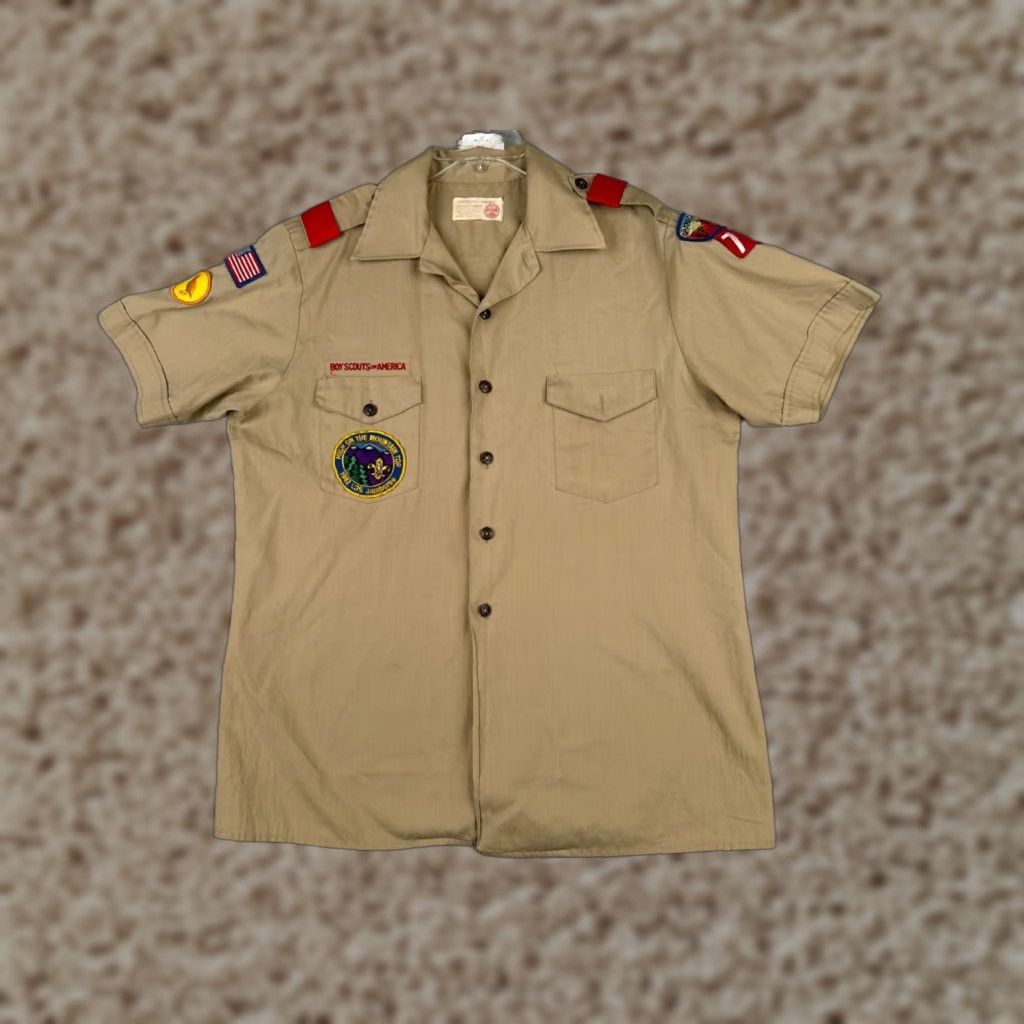 VINTAGE Boy Scouts of America Shirt Large Beige 1982 LDS Jamboree Mens