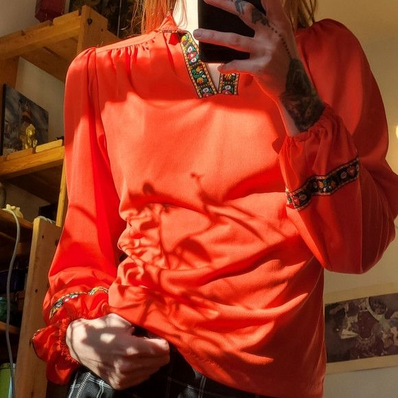 Vintage Vintage Irving Nadler puffy sleeve orange blouse 70s - S Size S / US 4 / IT 40 - 3 Thumbnail